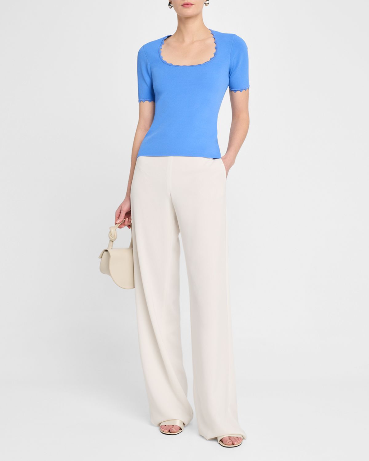 Emporio Armani Scalloped Scoop-Neck Stretch Milano Blouse