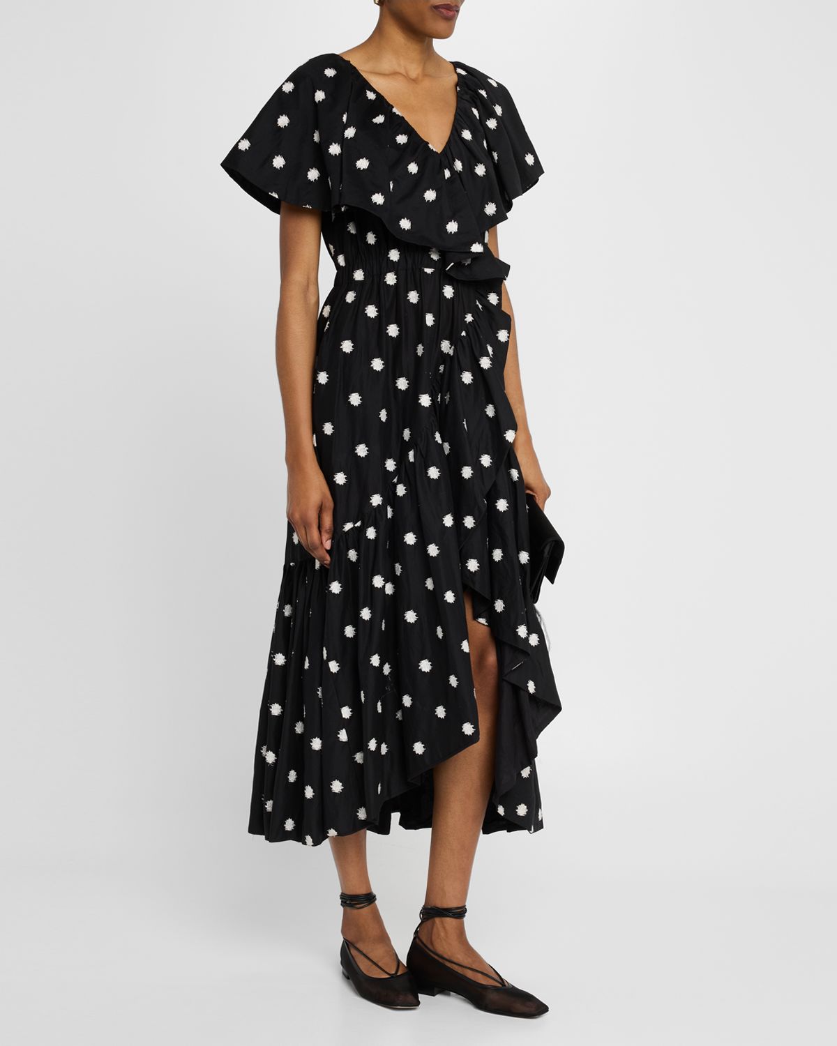 Merlette Loris Embroidered Ruffle Midi Dress