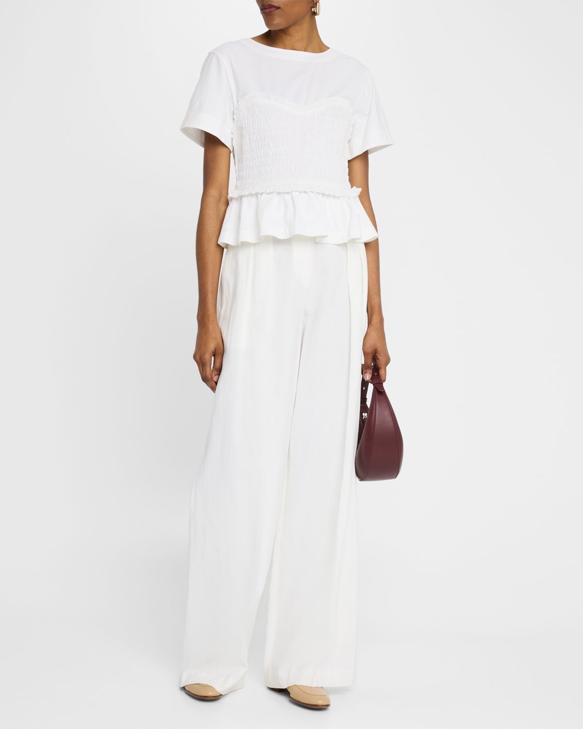 Merlette Shel Smocked Ruffle Cotton Top