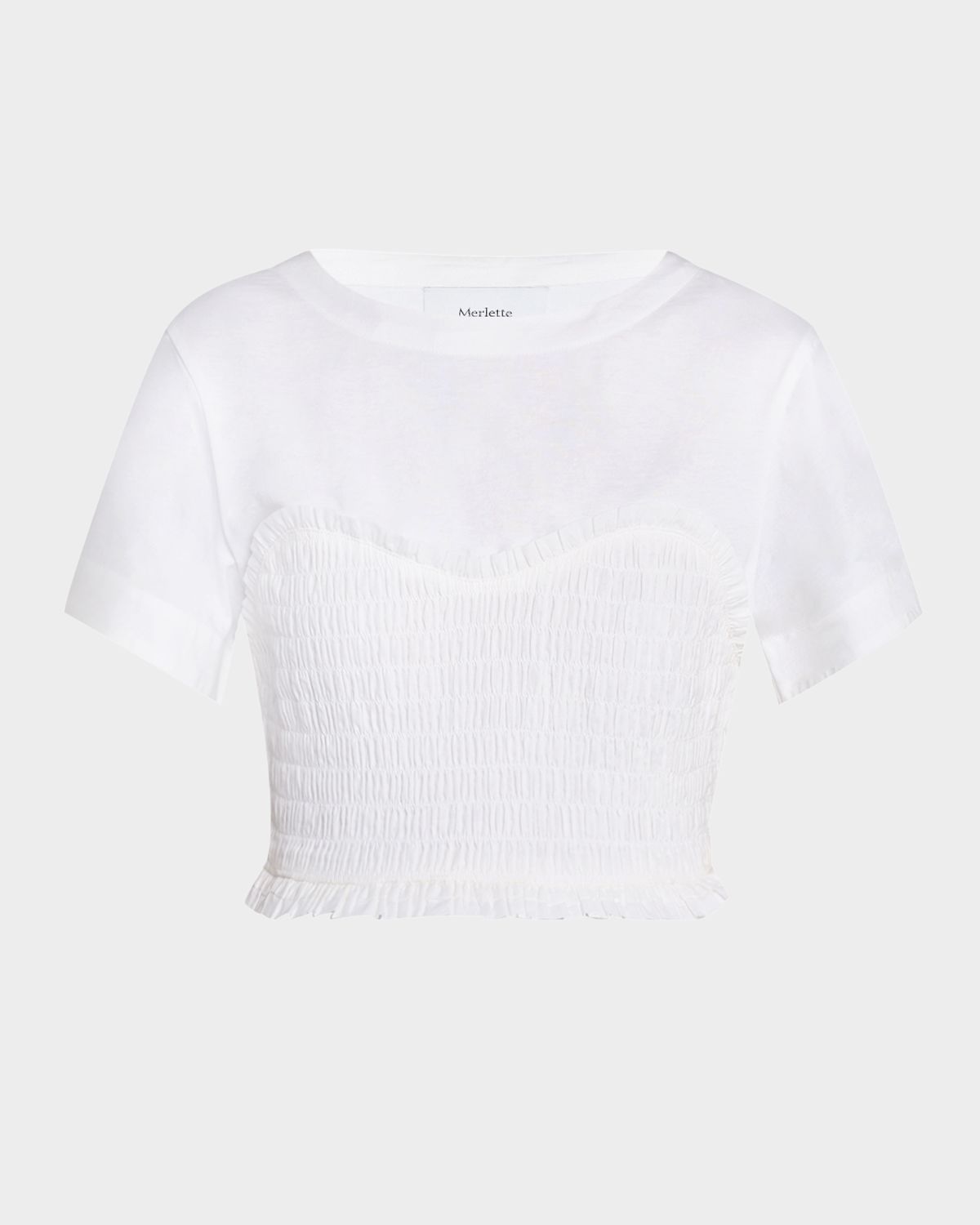 Merlette Shel Smocked Ruffle Cotton Top