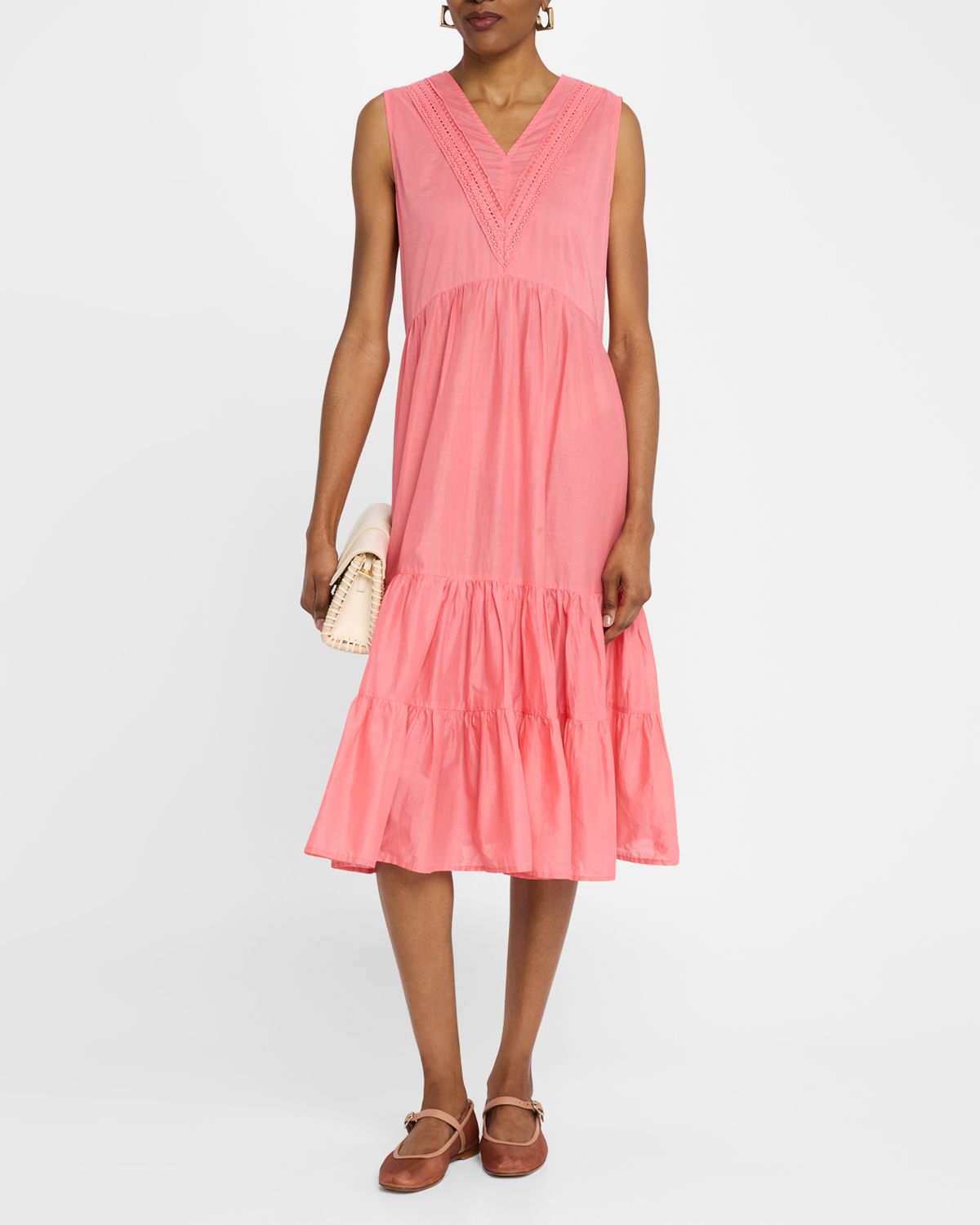 Merlette Marisa Tiered Lace-Trim Cotton Midi Dress