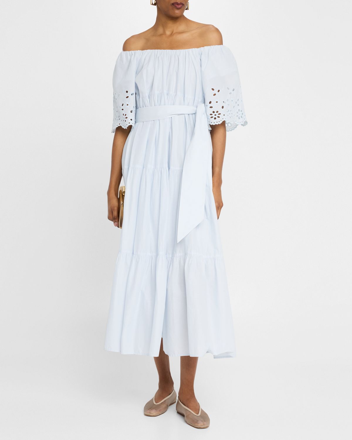 Merlette Berenson Tiered Eyelet-Embroidered Midi Dress