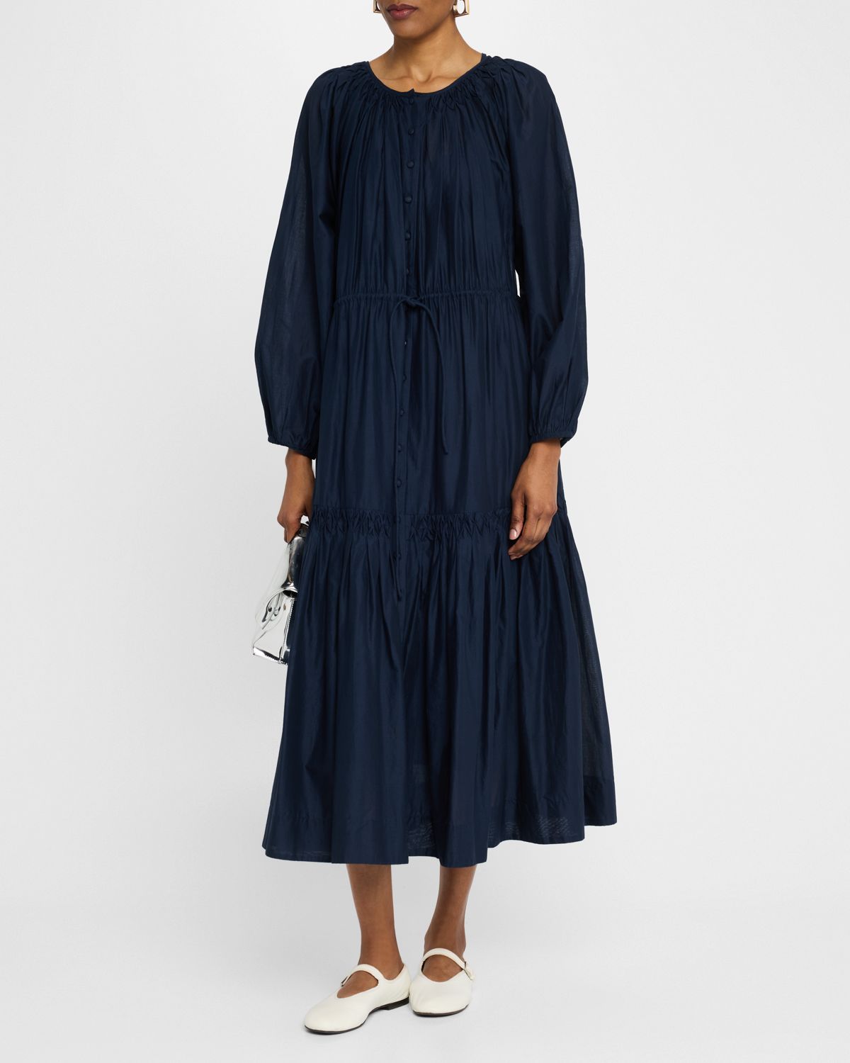 Merlette Allegra Tiered Smocked Cotton Midi Dress