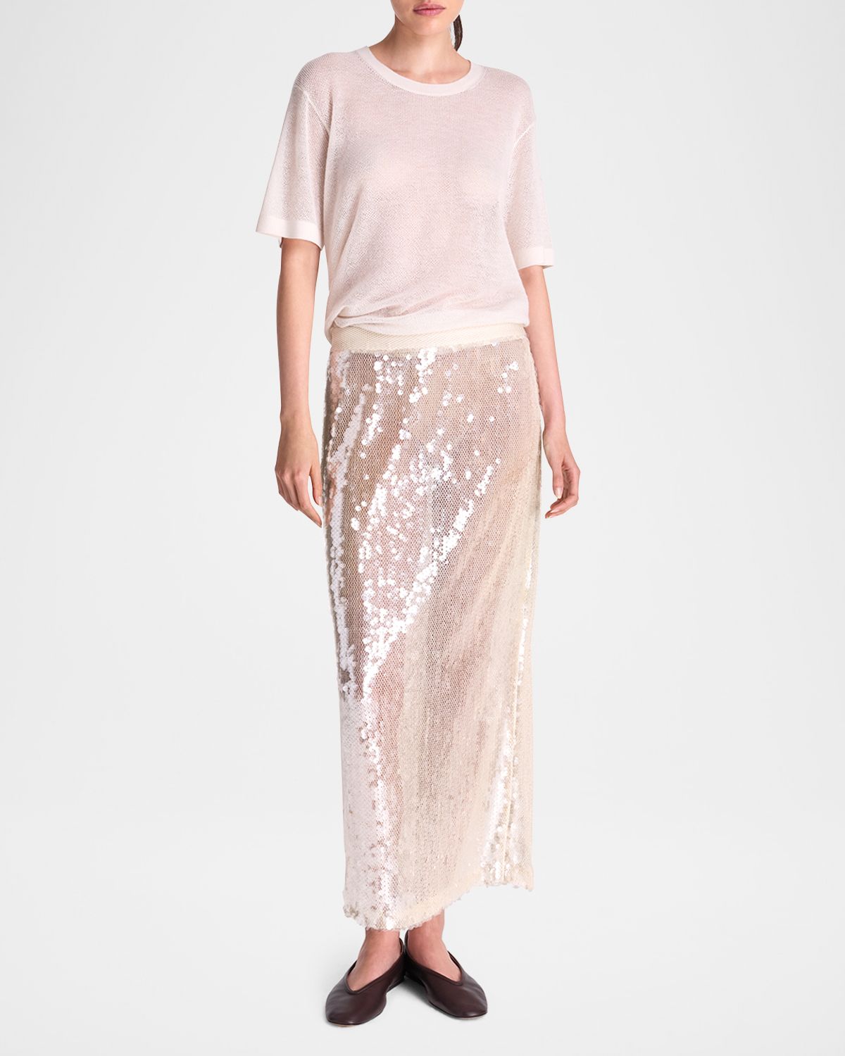 TWP Sylkie Sequined Sheer Midi Skirt