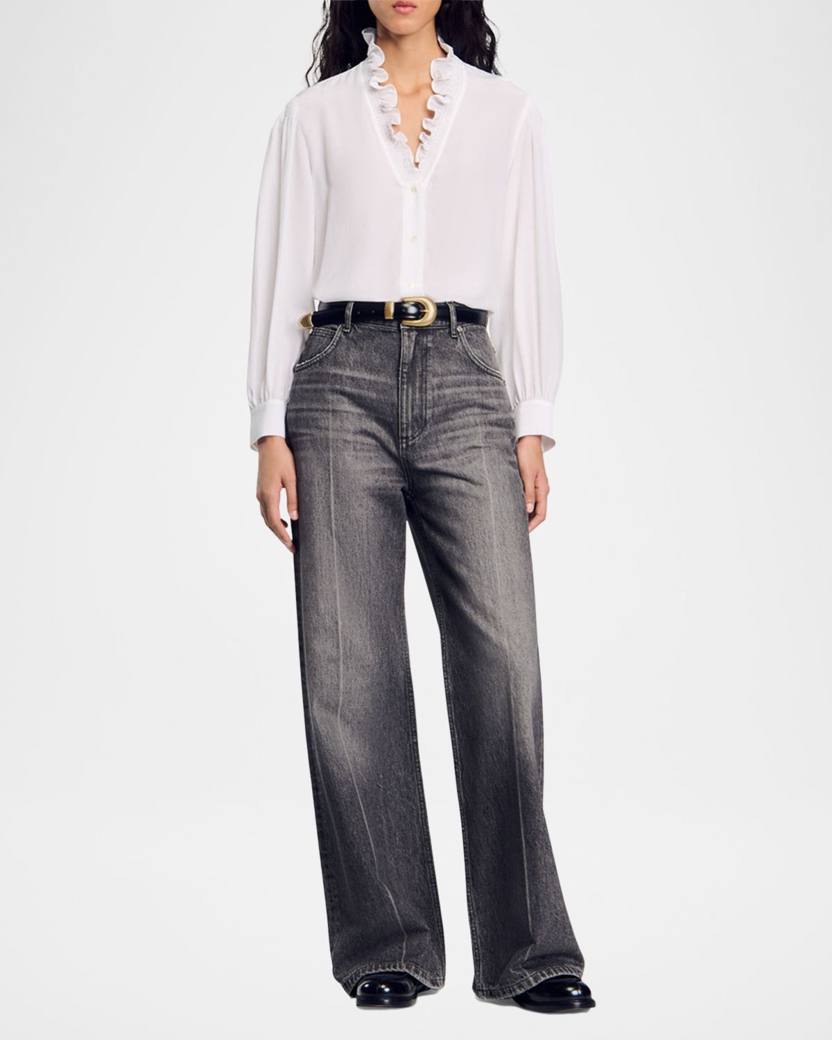 Sandro Lisandro Ruffled Silk Shirt