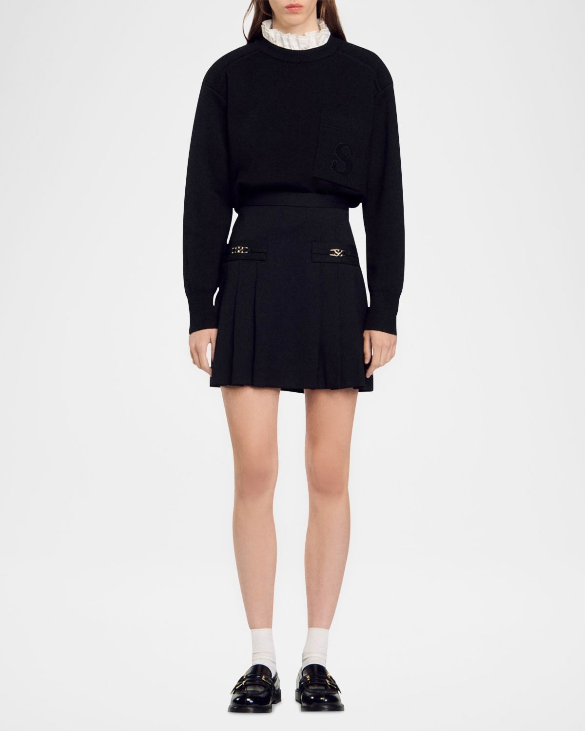 Sandro Rebeca Stitched Pleat Mini Skirt