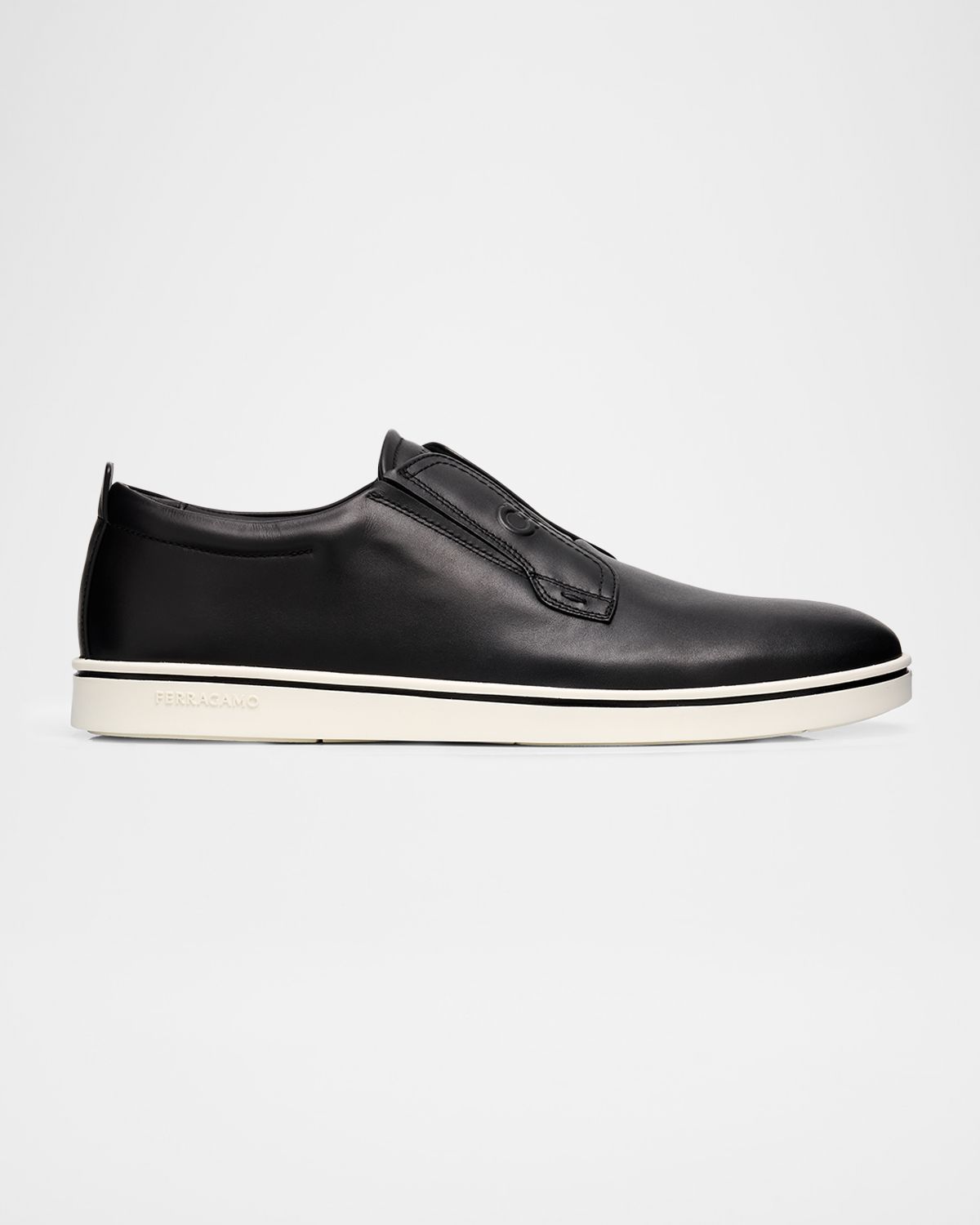 Ferragamo Men 's Alfie Leather Gancini Stamp Slip-On Sneakers