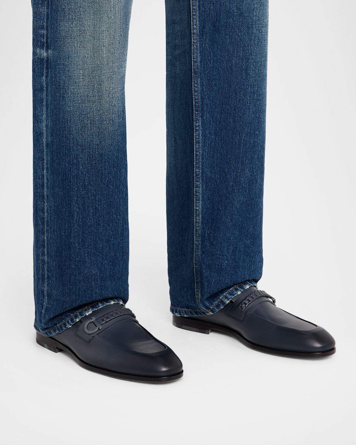 Ferragamo Men 's Antigua Leather Woven-Strap Gancio Loafers