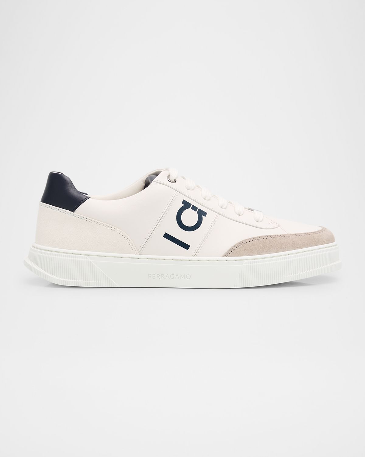 Ferragamo Men 's Gancini Leather and Suede Low-Top Sneakers