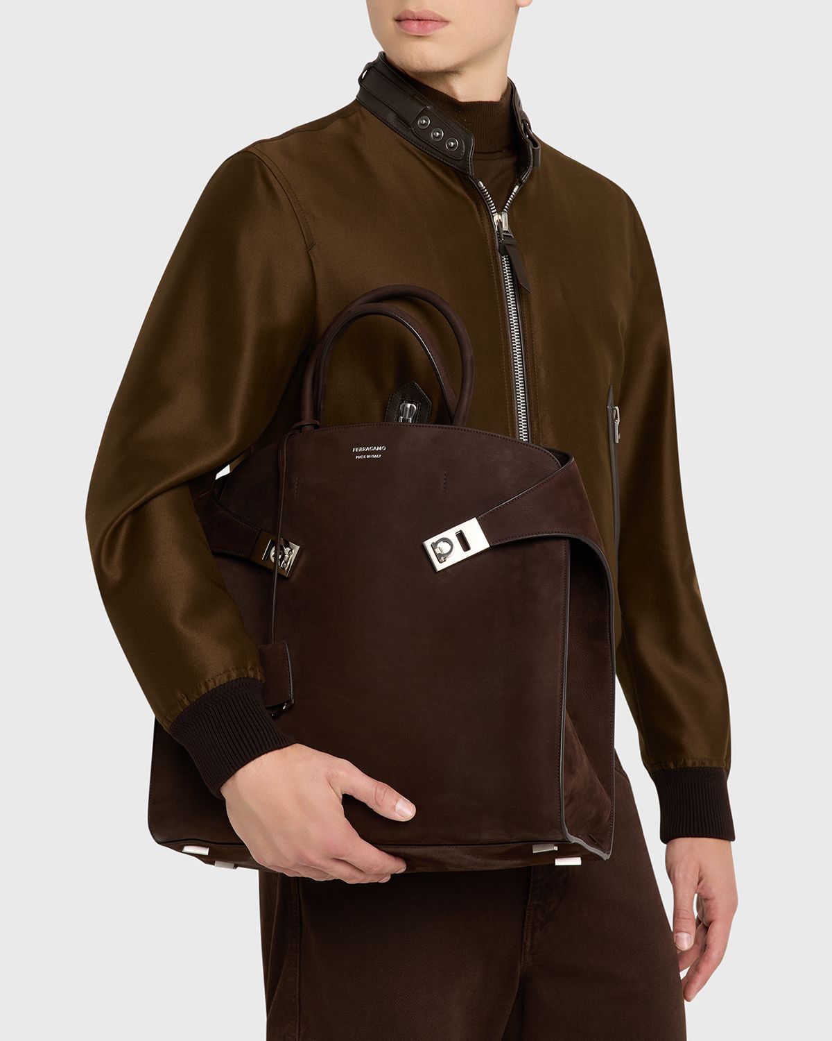 Ferragamo Men 's Hug Leather Tote Bag