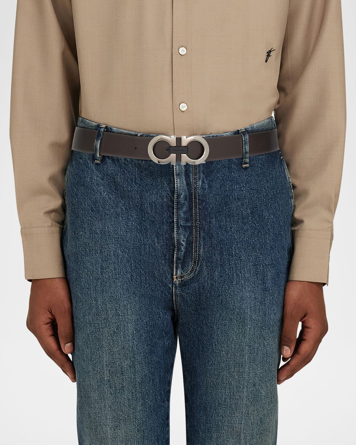 Ferragamo Men 's Gancini Reversible Leather Belt