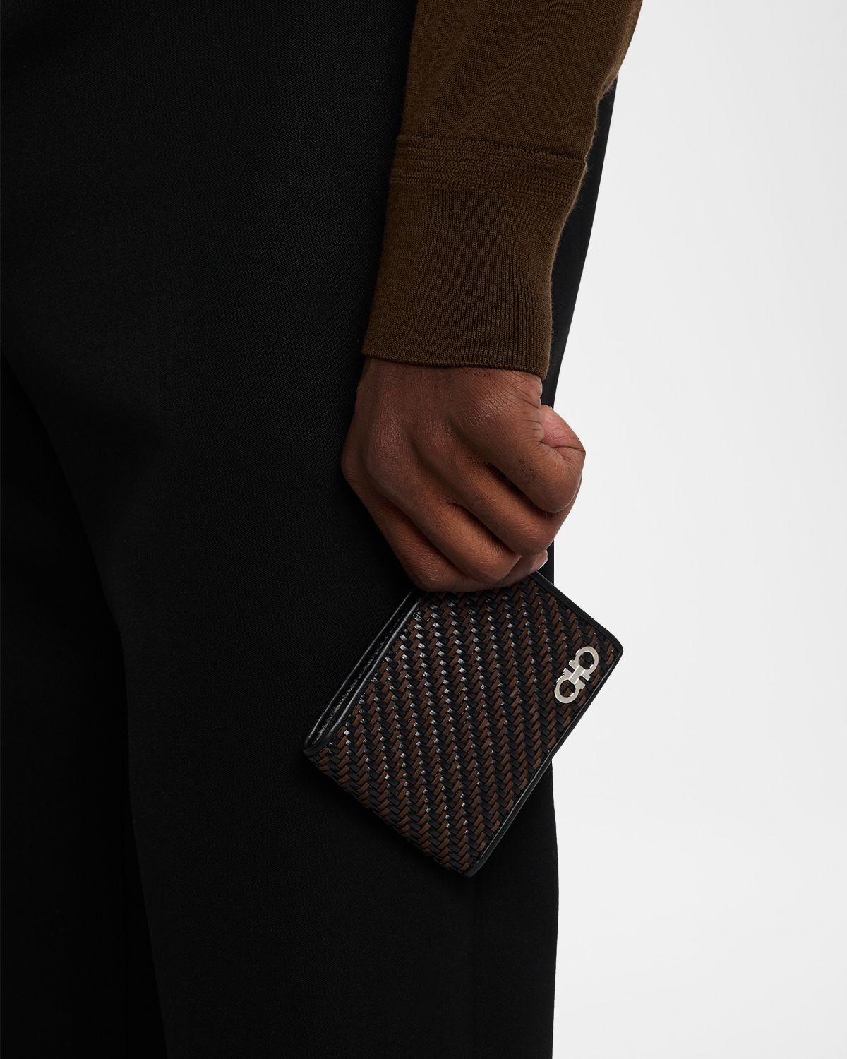 Ferragamo Men 's Gancio Leather and Suede Woven Bifold Wallet