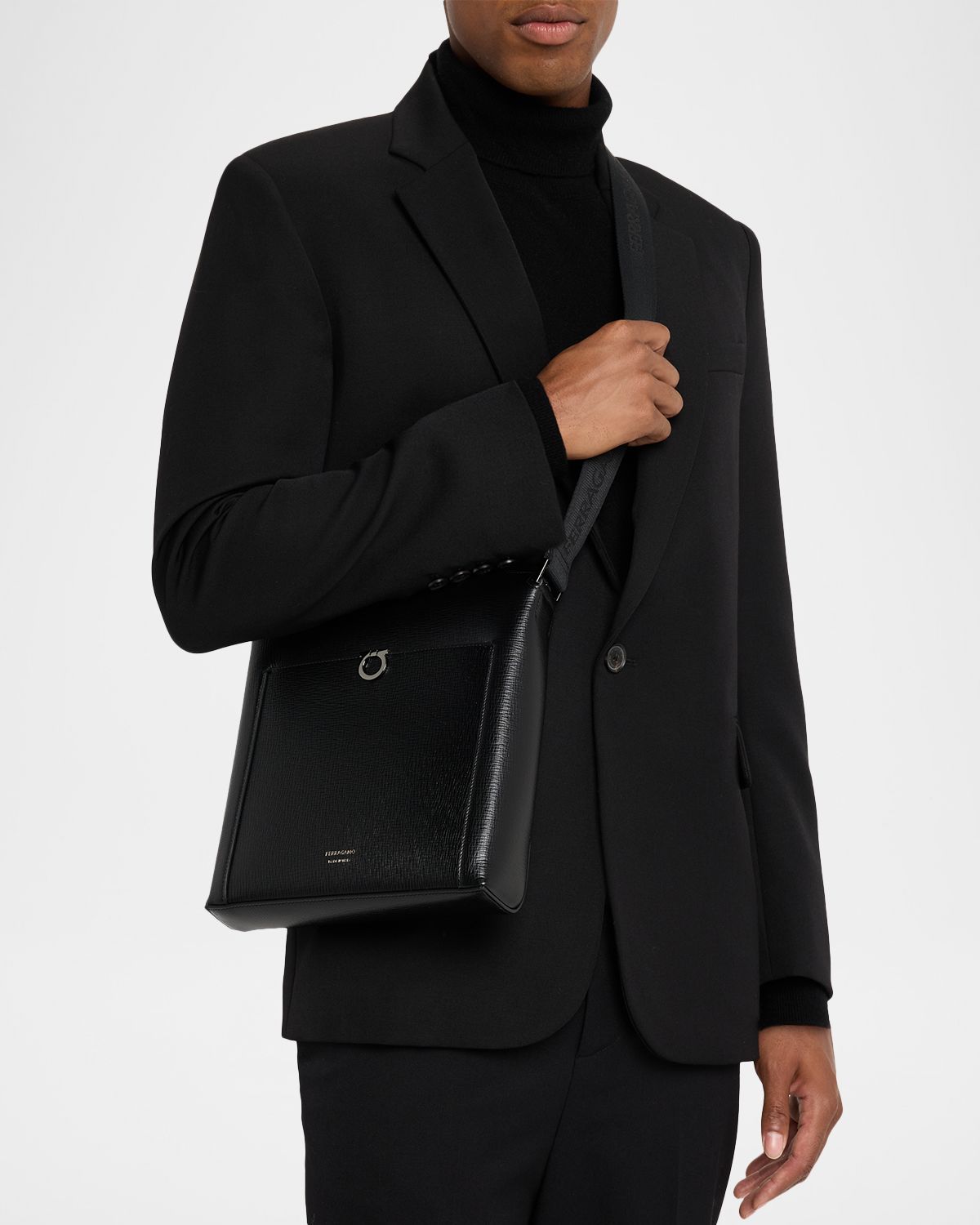 Ferragamo Men 's Gancini Hammered Calfskin Crossbody Bag