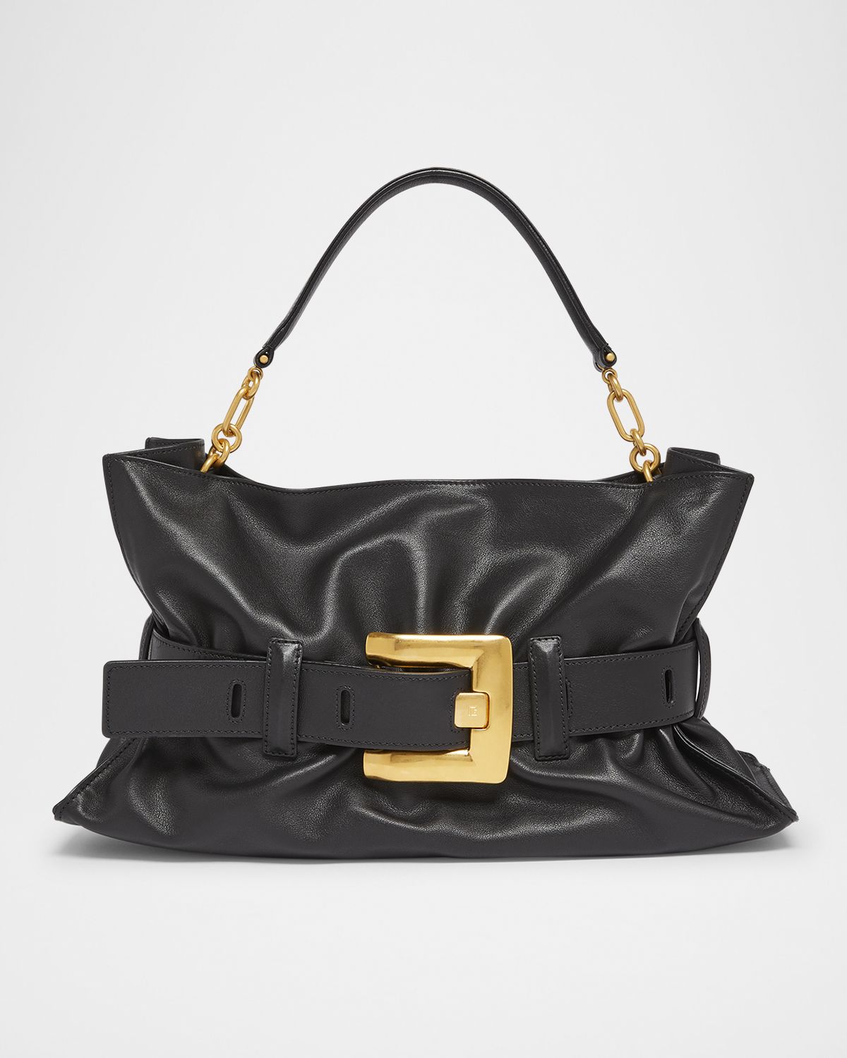 Balmain Anthem Medium Buckle Shoulder Bag in Calfskin