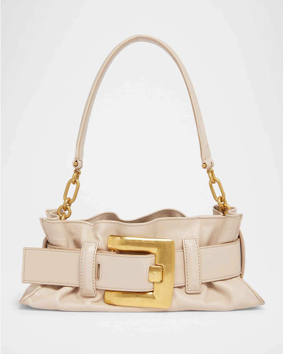 Balmain Anthem Mini Buckle Shoulder Bag in Calfskin Leather