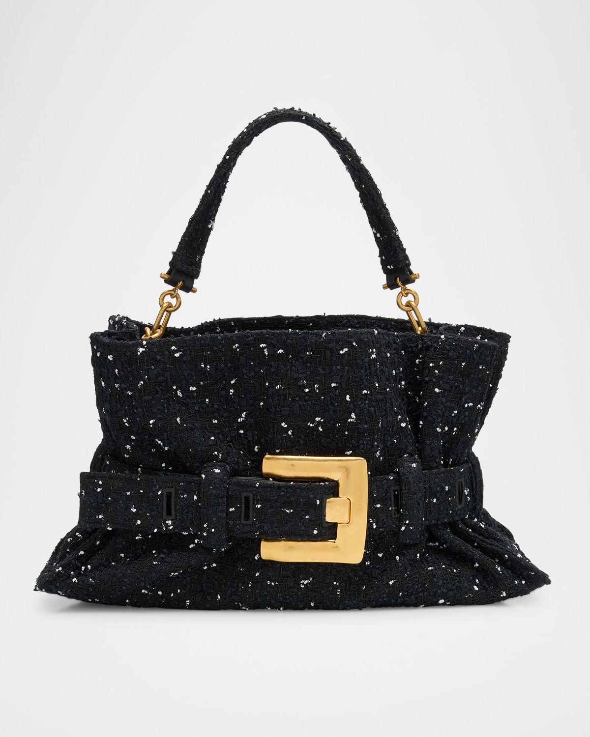 Balmain Anthem Medium Buckle Shoulder Bag in Tweed