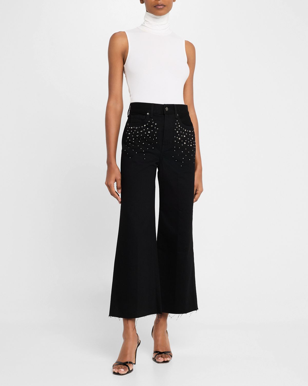 Veronica Beard Taylor Cropped High-Rise Wide Embellished Jeans