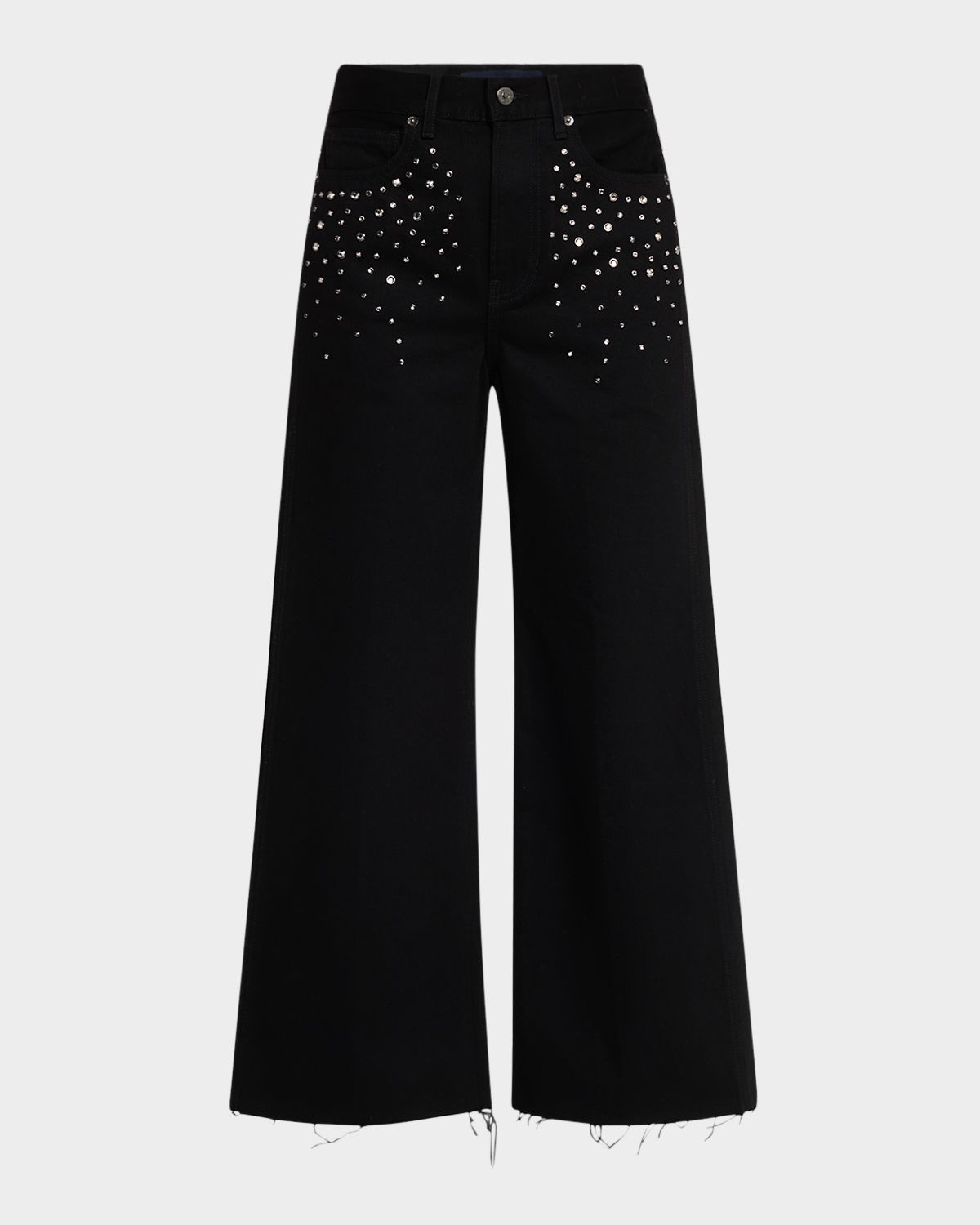 Veronica Beard Taylor Cropped High-Rise Wide Embellished Jeans