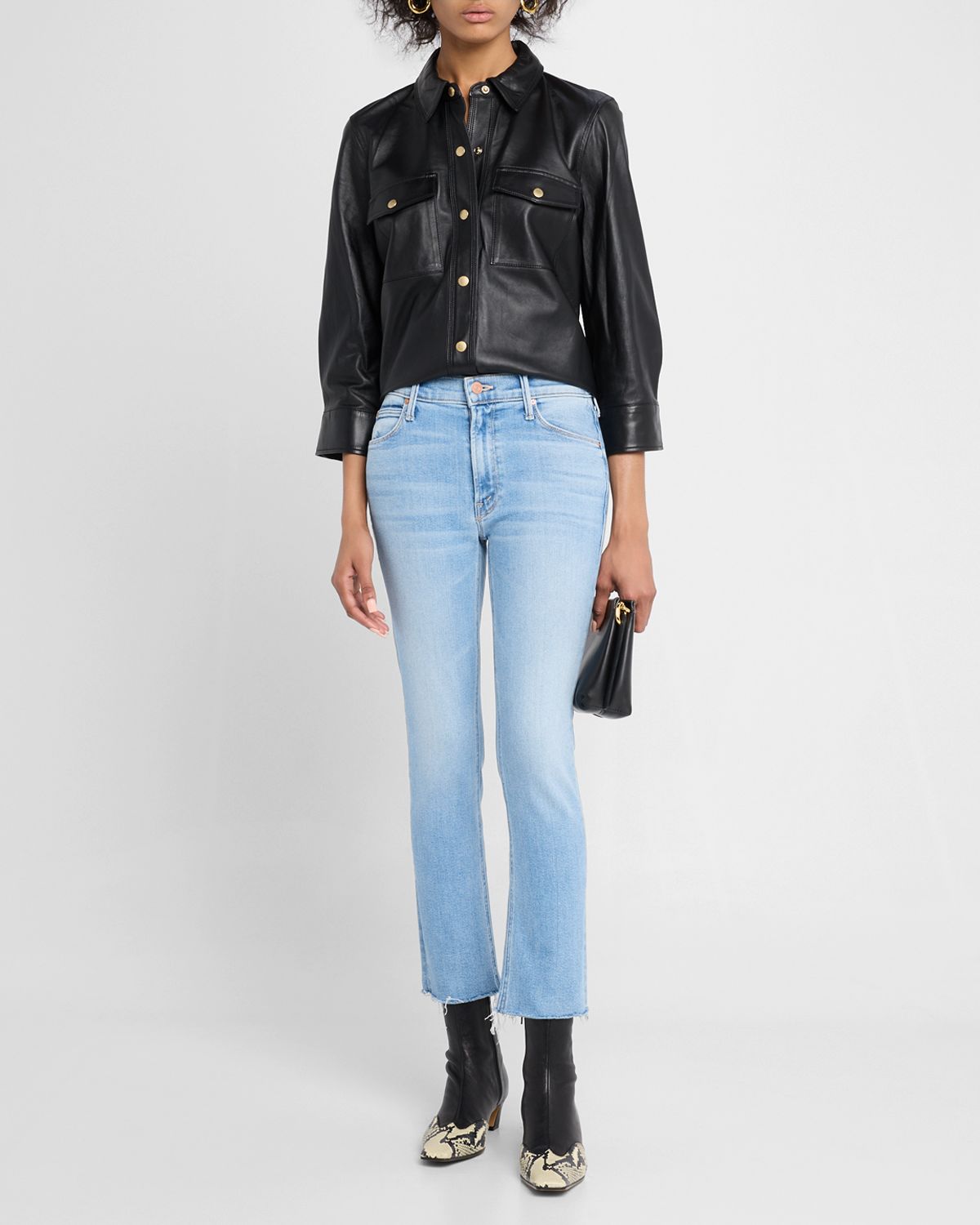 MOTHER Lil ' Mid-Rise Dazzler Ankle Fray Jeans