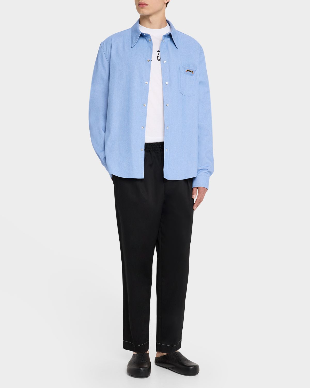 Marni Men 's Denim Point Collar Overshirt