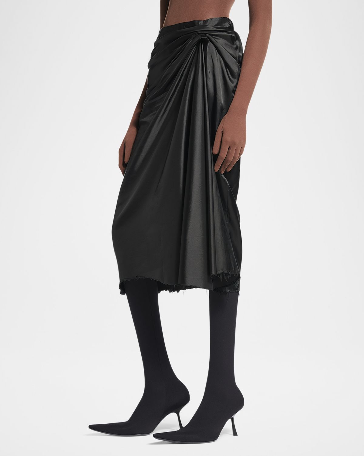 Balenciaga Draped Satin Midi Skirt