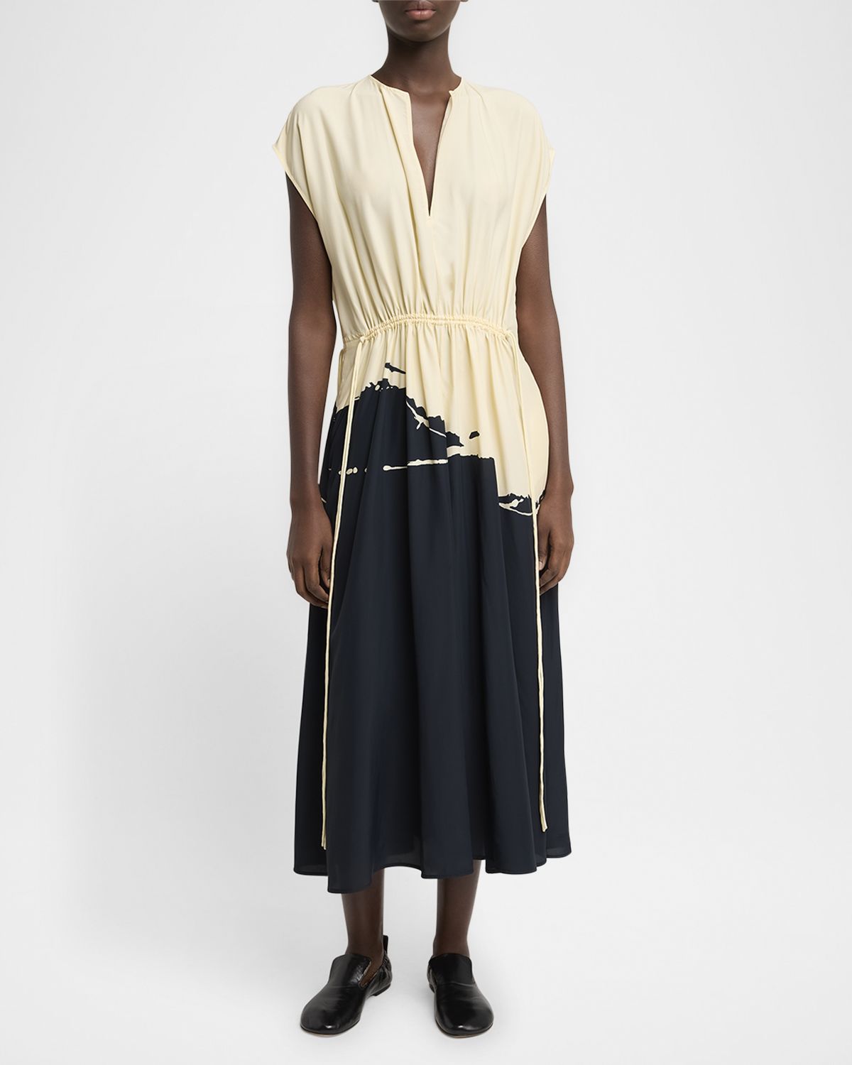 Proenza Schouler Ezra Printed Drawstring Midi Viscose Dress