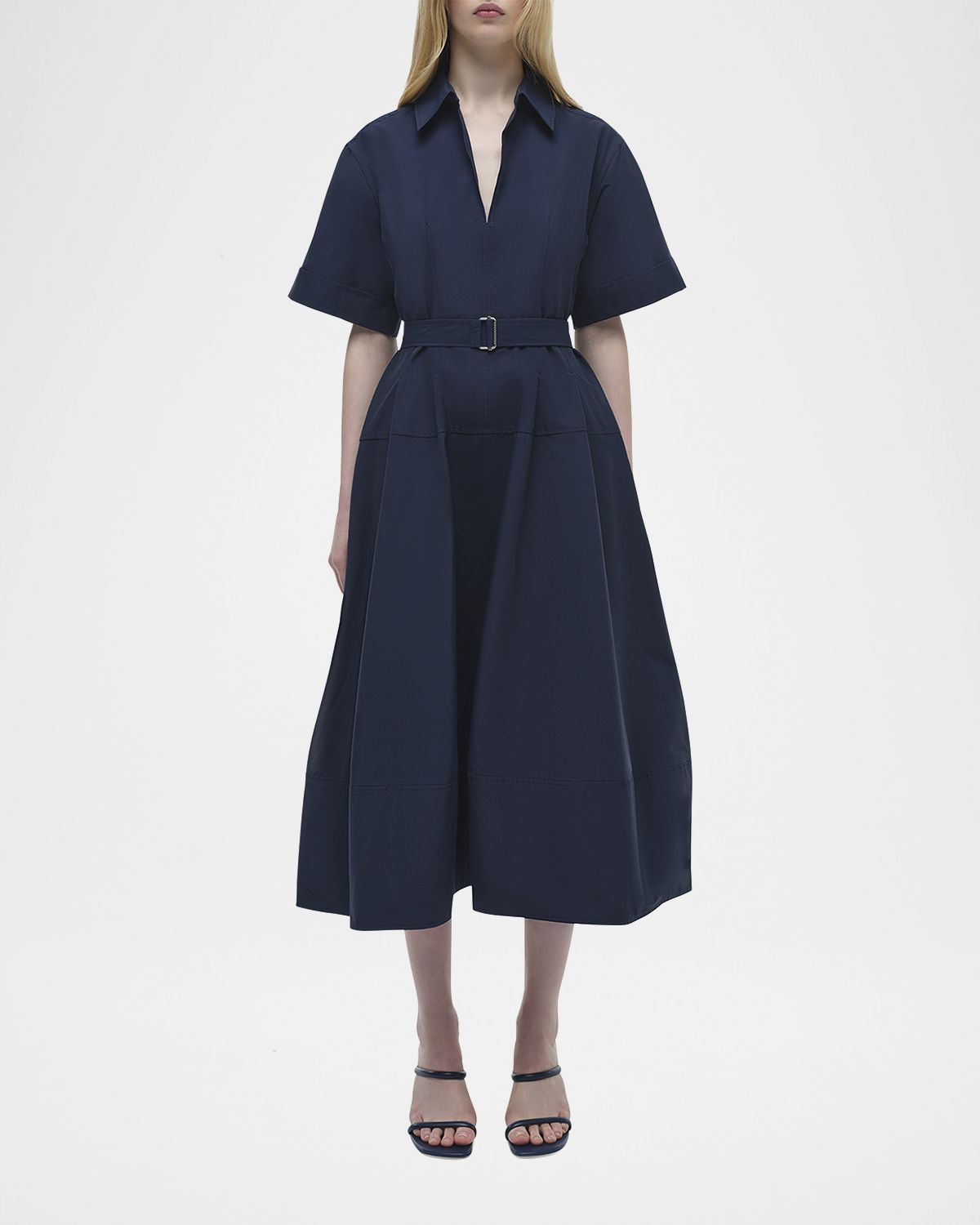 SIMKHAI Deanna Short-Sleeve Belted Midi Dress