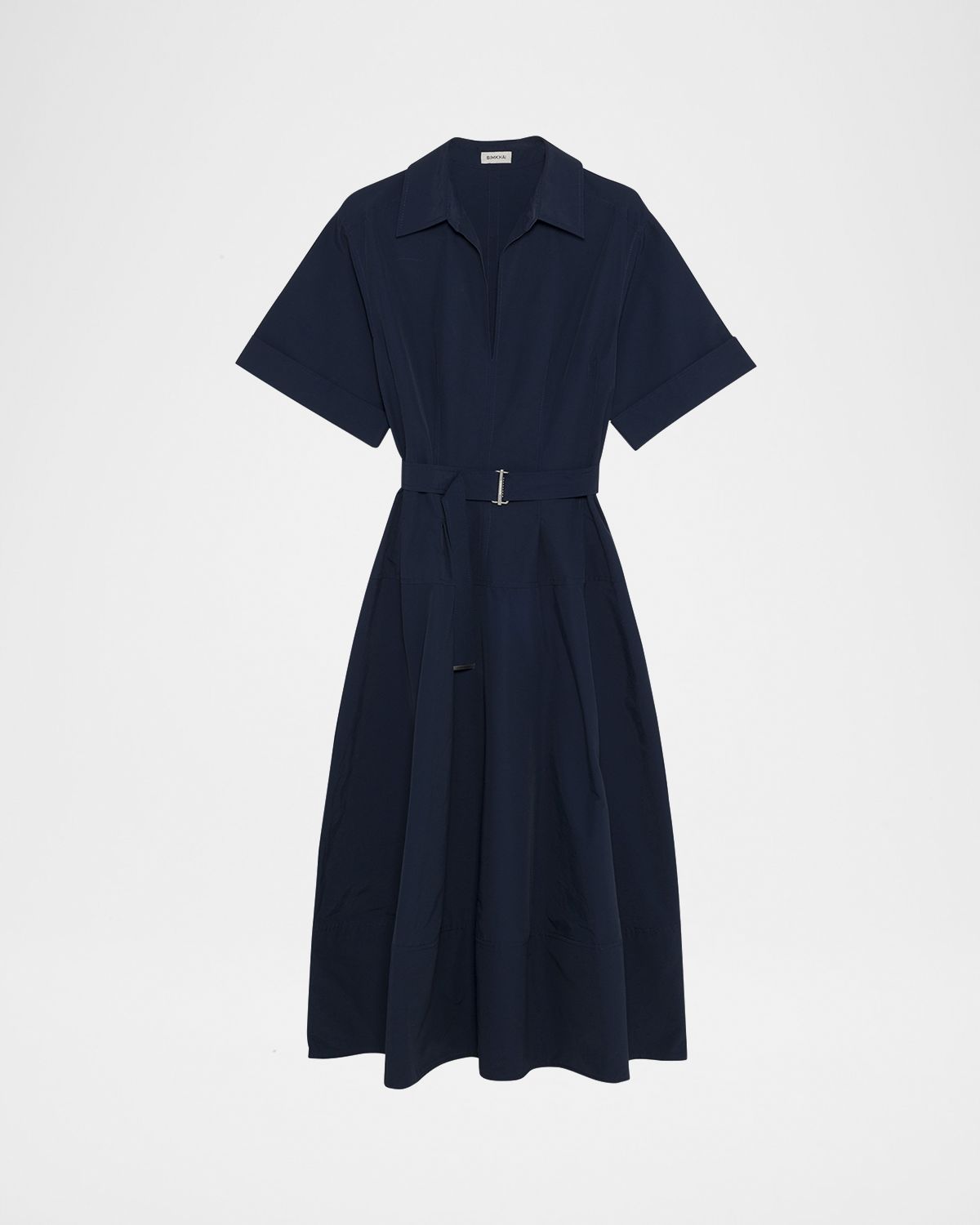 SIMKHAI Deanna Short-Sleeve Belted Midi Dress