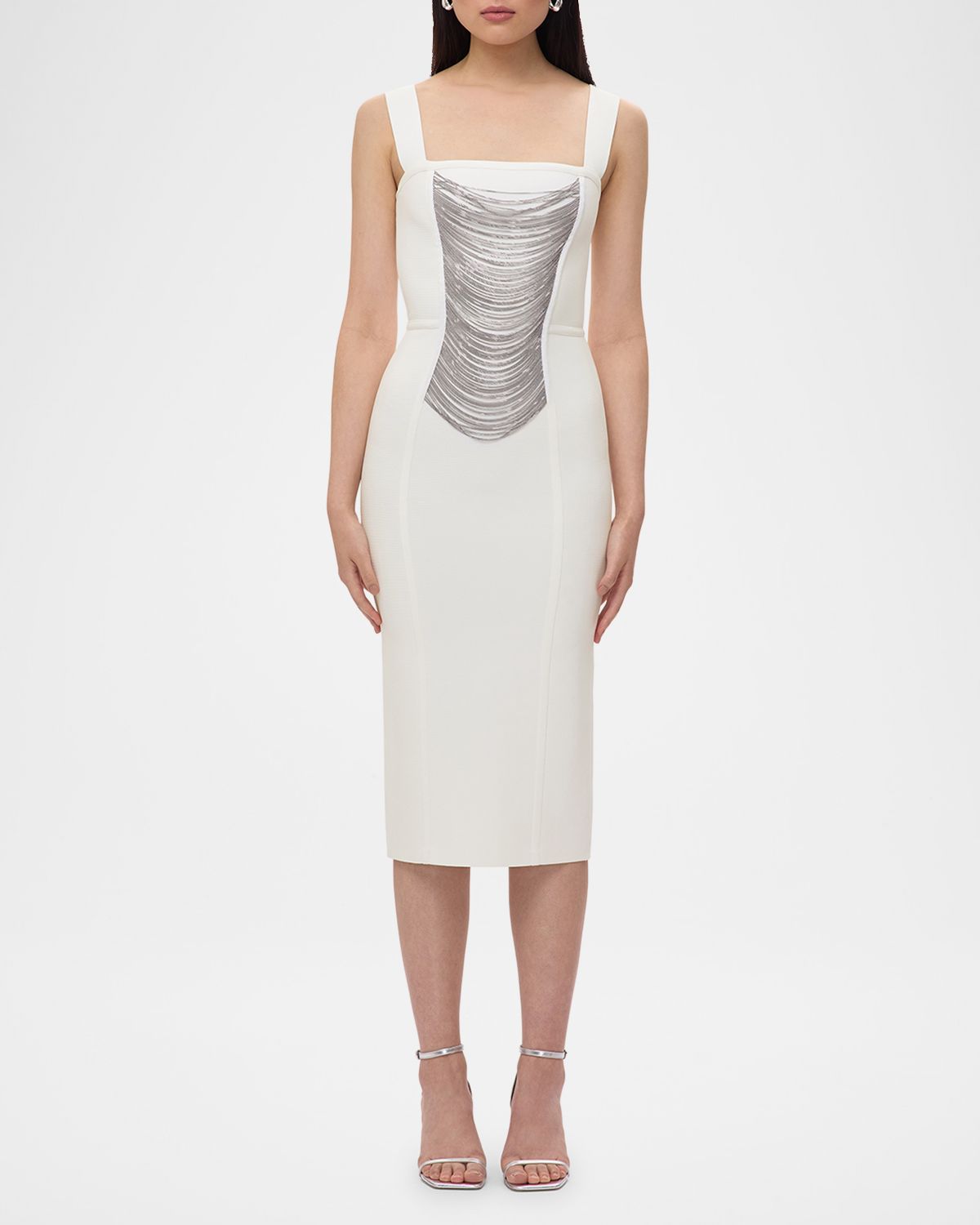 Herve Leger Francesca Draped Chain Midi Dress