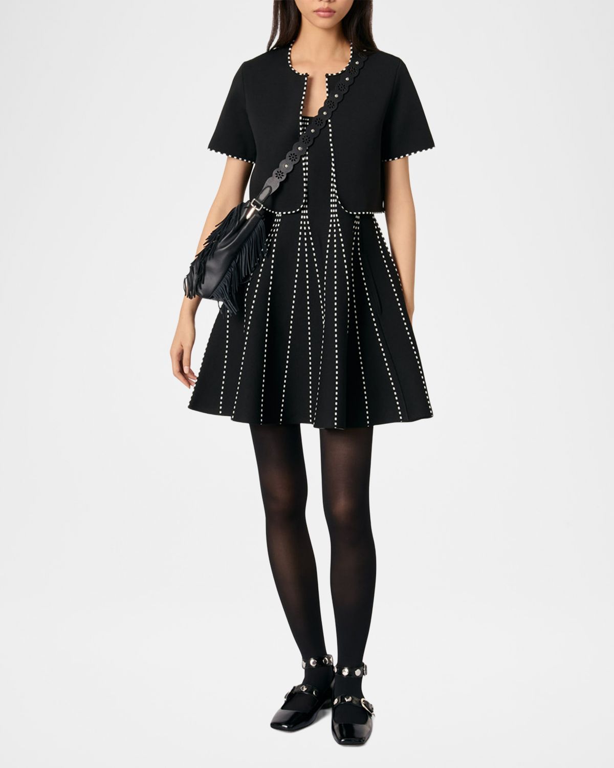 Maje Musselier Stretch Knit Cropped Cardigan