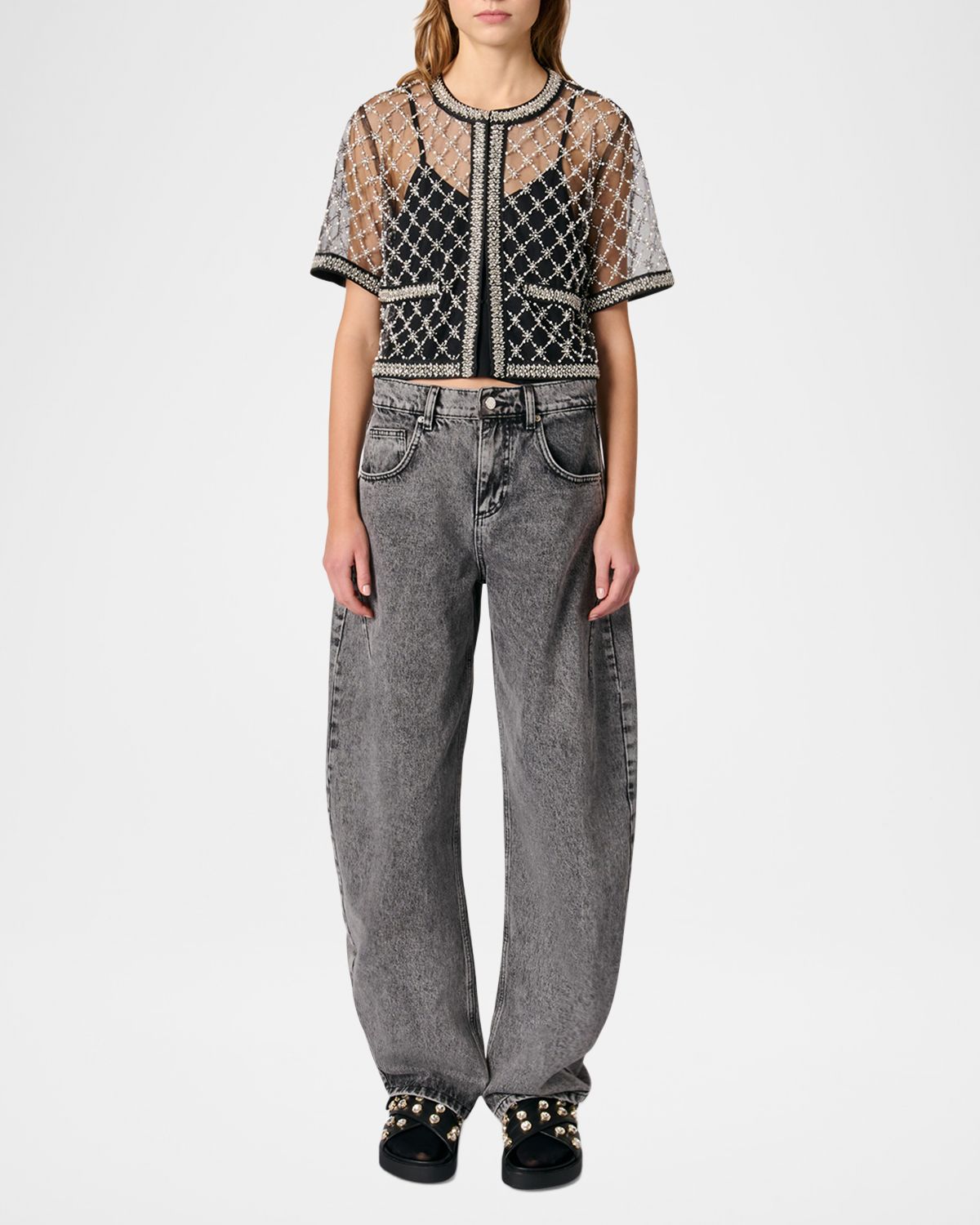 Maje Lione Sizelle Embroidered Tulle Top