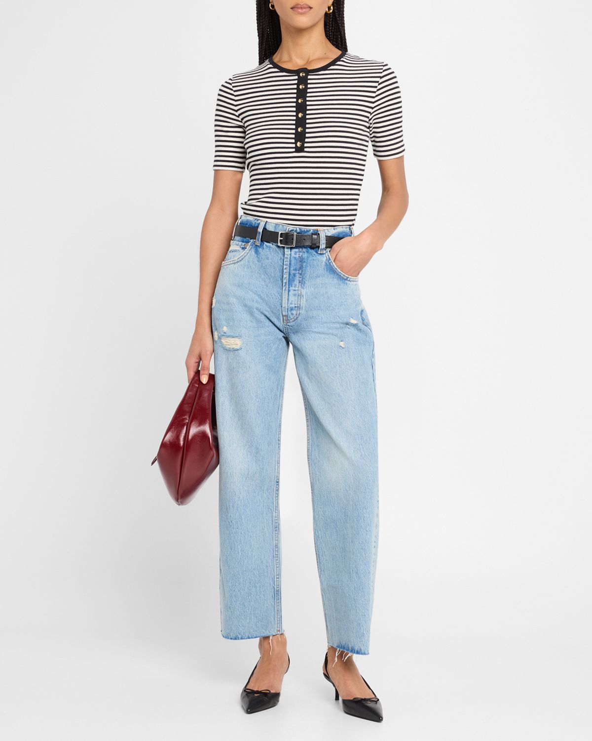 ANINE BING Gavin Distressed Straight-Leg Jeans