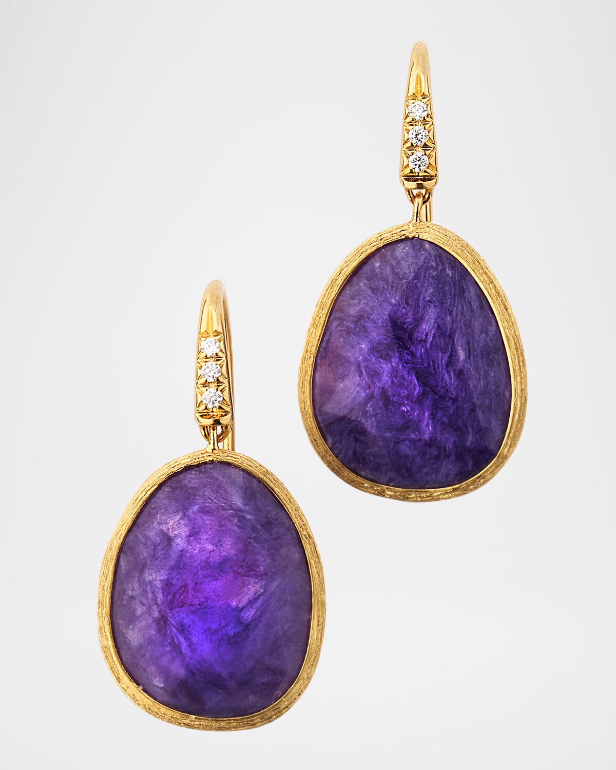 Marco Bicego Lunaria 18K Yellow Gold Charoite Earrings with Diamonds