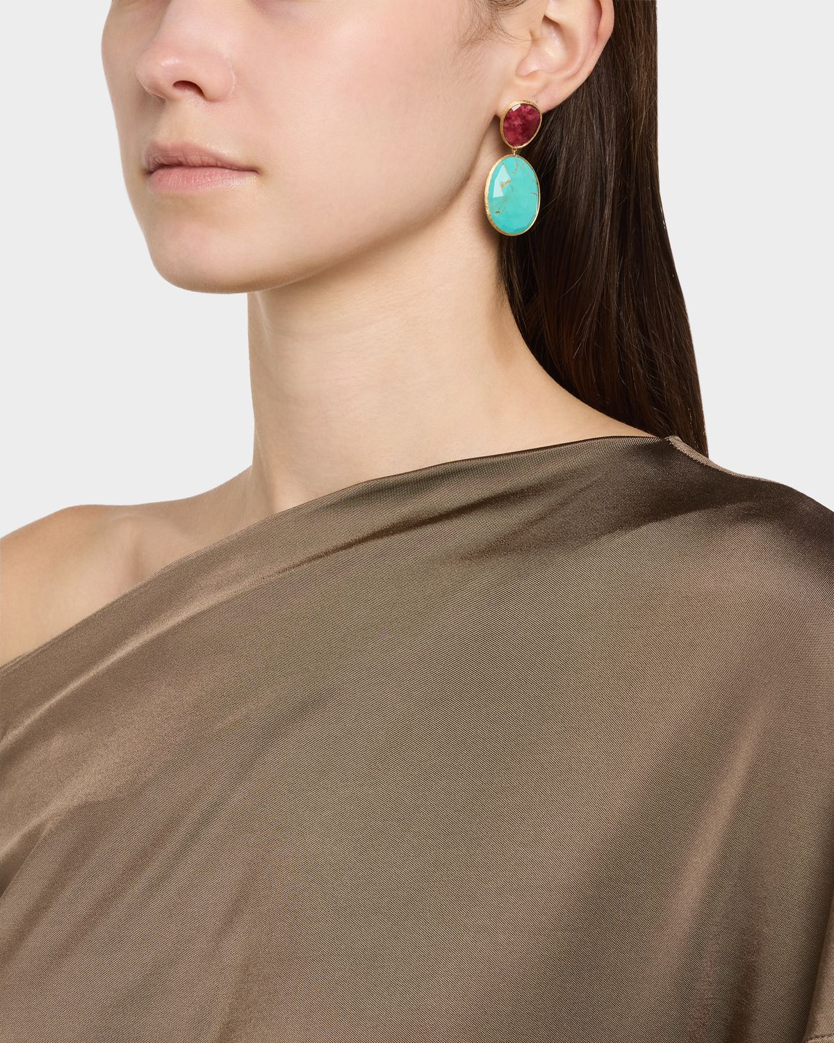 Marco Bicego Lunaria 18K Yellow Gold Earrings with Thulite and Turquoise