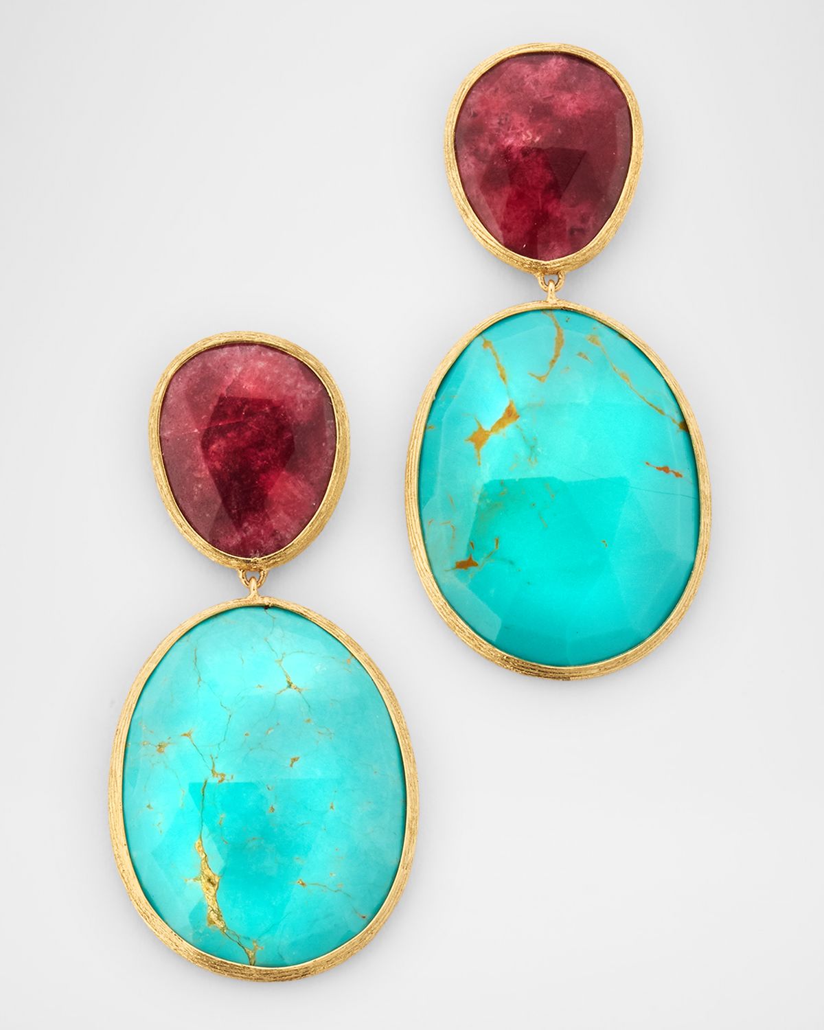Marco Bicego Lunaria 18K Yellow Gold Earrings with Thulite and Turquoise