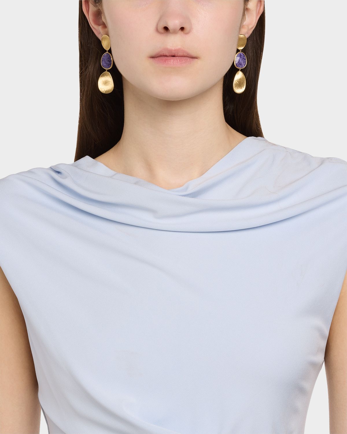 Marco Bicego Lunaria 18K Yellow Gold Drop Earrings with Charoite