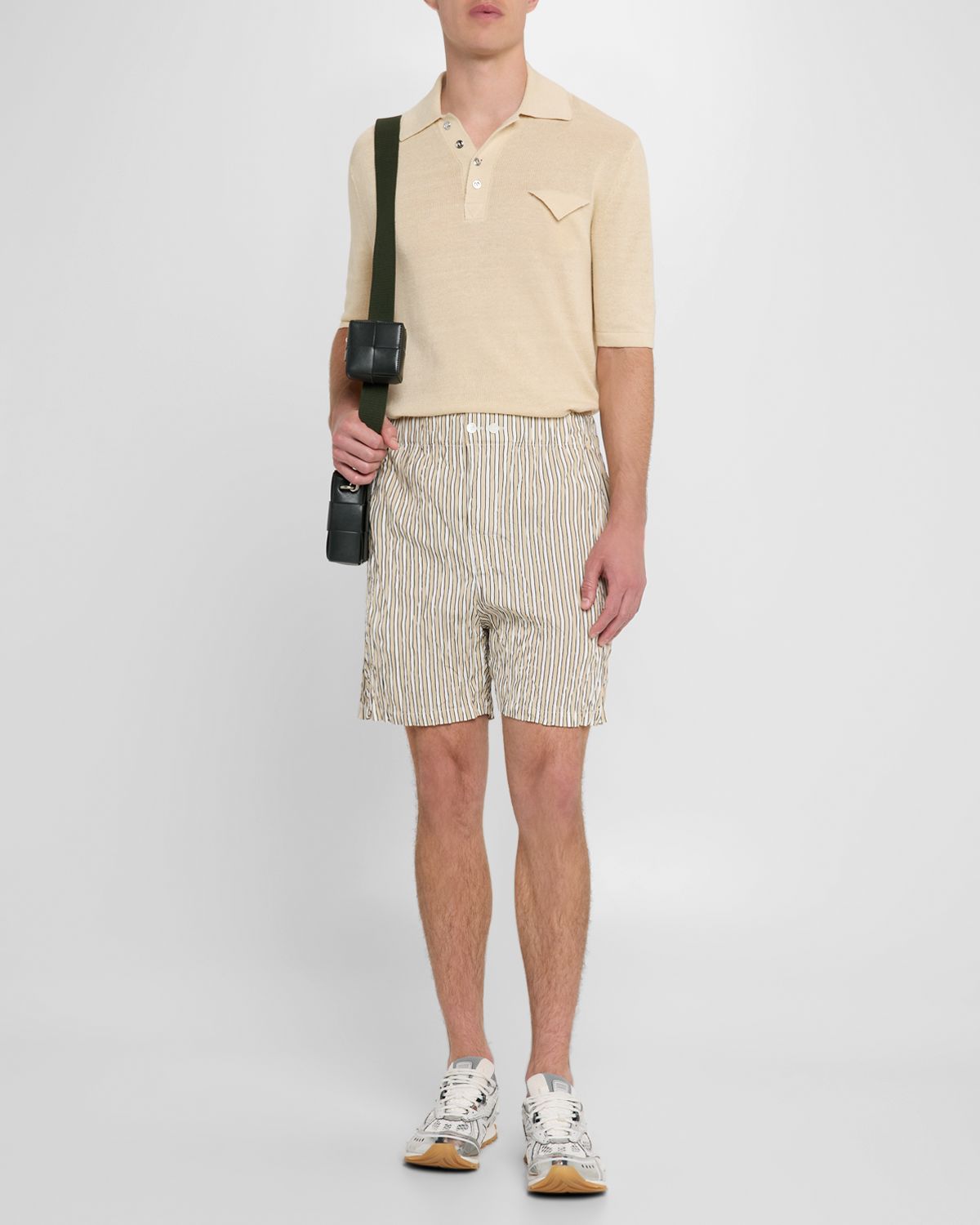 Bottega Veneta Men 's Tricolor Striped Cotton Shorts