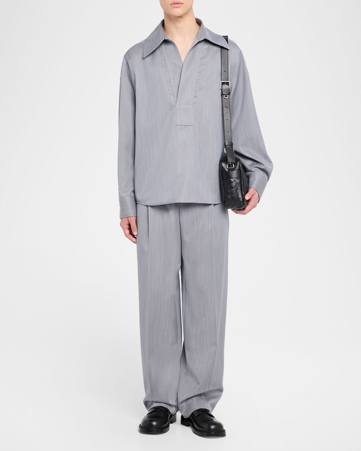 Bottega Veneta Men 's Wool Chevron Pleated Wide-Leg Trousers