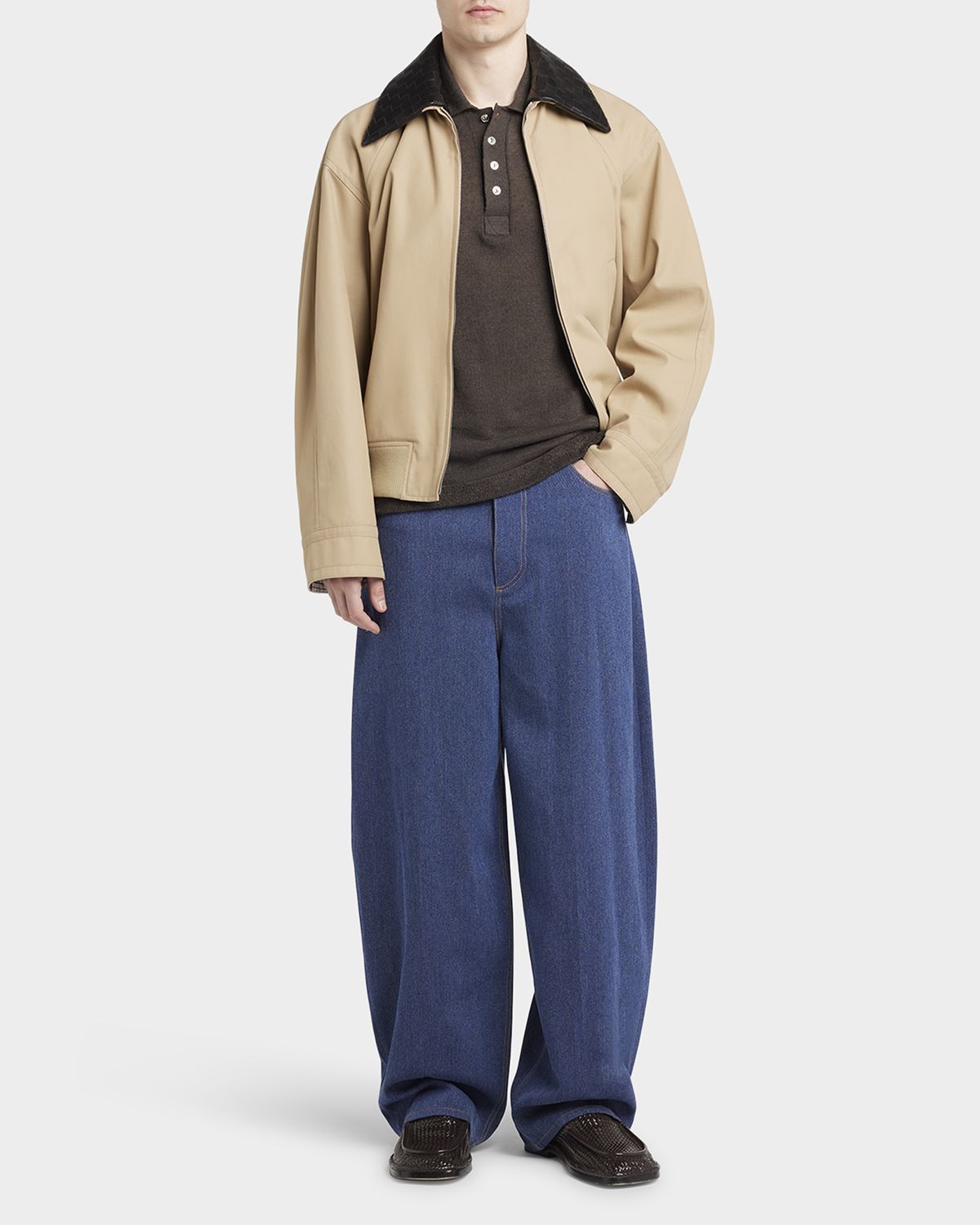 Bottega Veneta Men's Wide-Leg Drill Trousers
