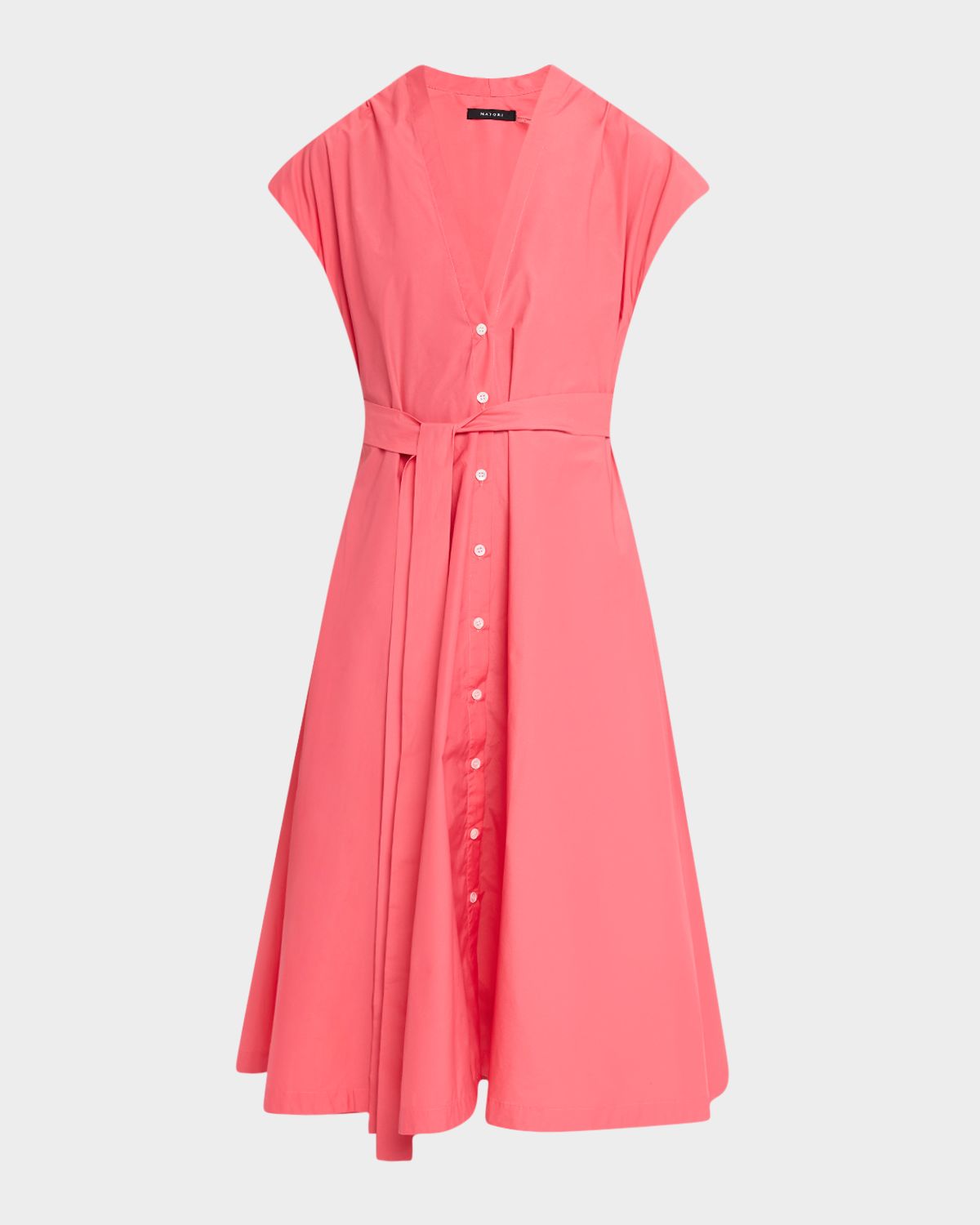 Natori Tie-Front Techno Poplin Midi Shirtdress