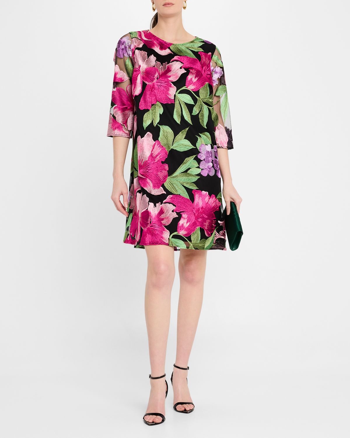Caroline Rose Abundant Blooms Embroidered Tulle Dress