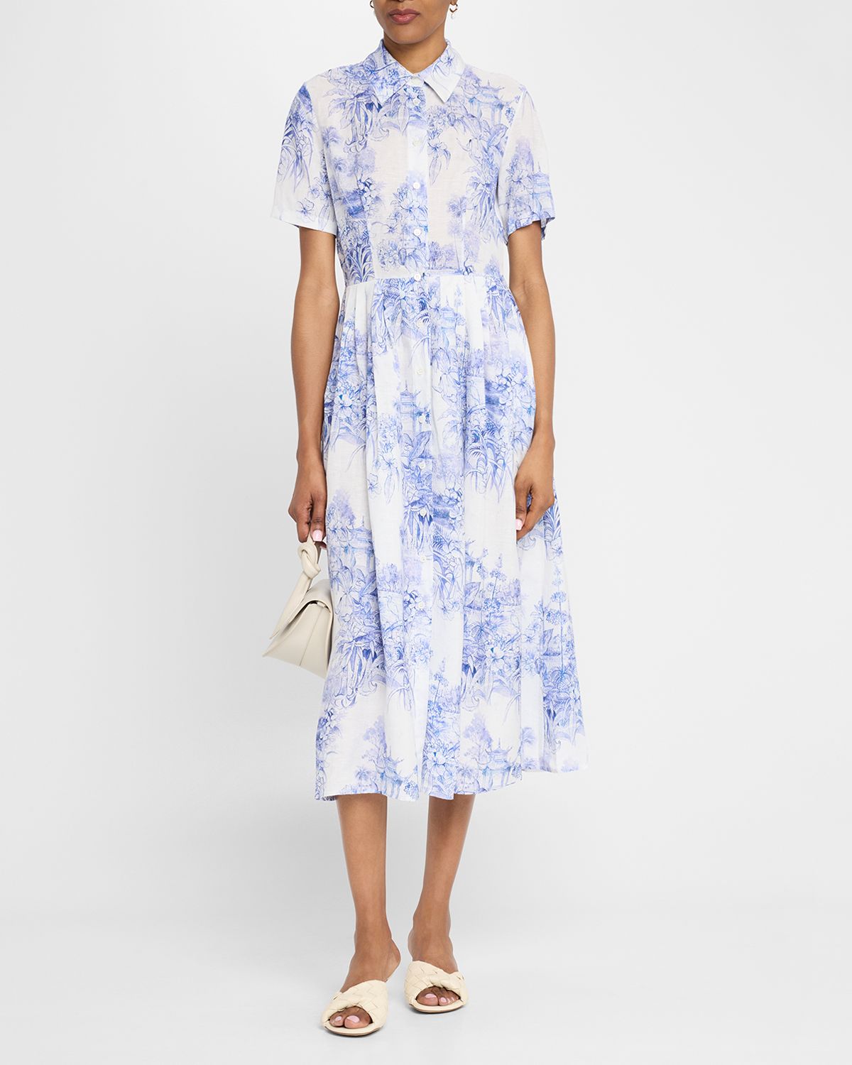 Evi Grintela Nellie Pleated Toile-Print Midi Shirtdress