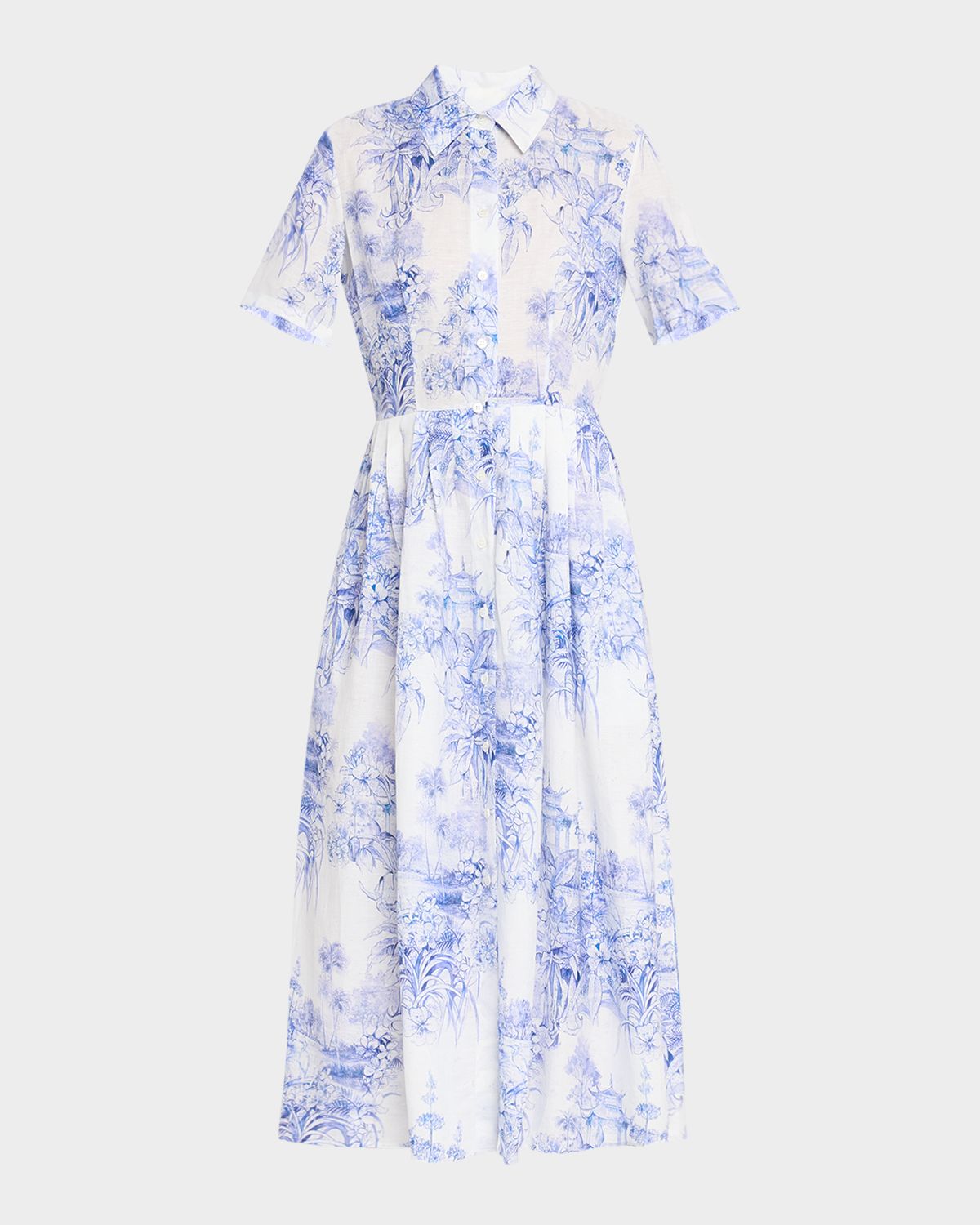 Evi Grintela Nellie Pleated Toile-Print Midi Shirtdress