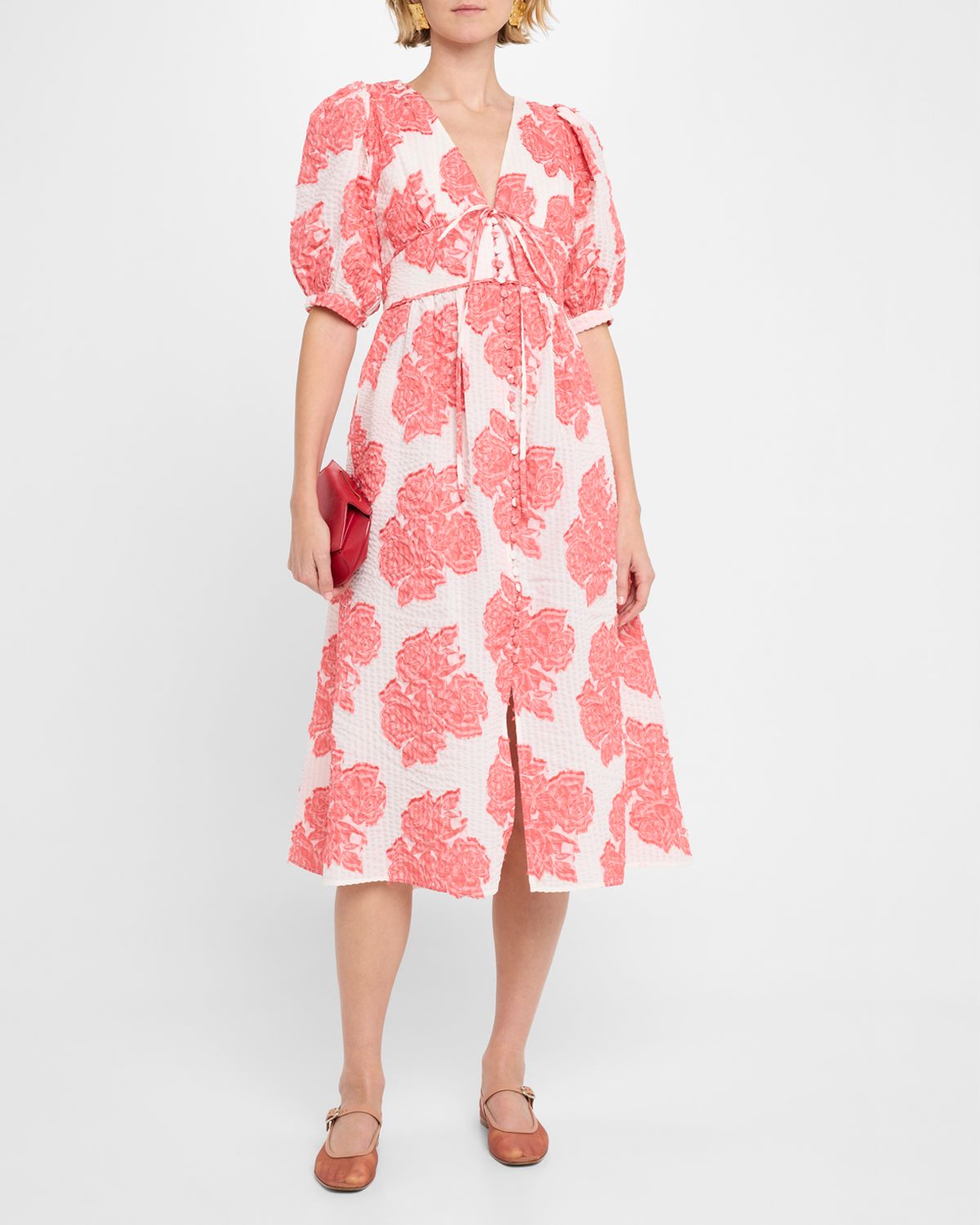 Evi Grintela River Seersucker Fil Coupe Empire Midi Dress