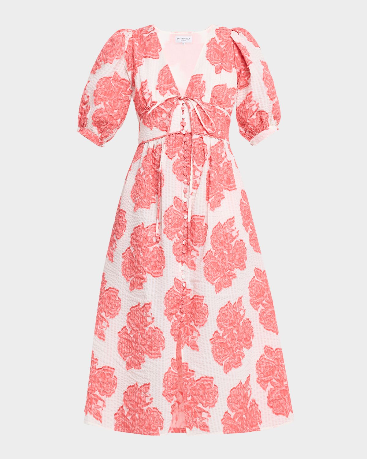 Evi Grintela River Seersucker Fil Coupe Empire Midi Dress
