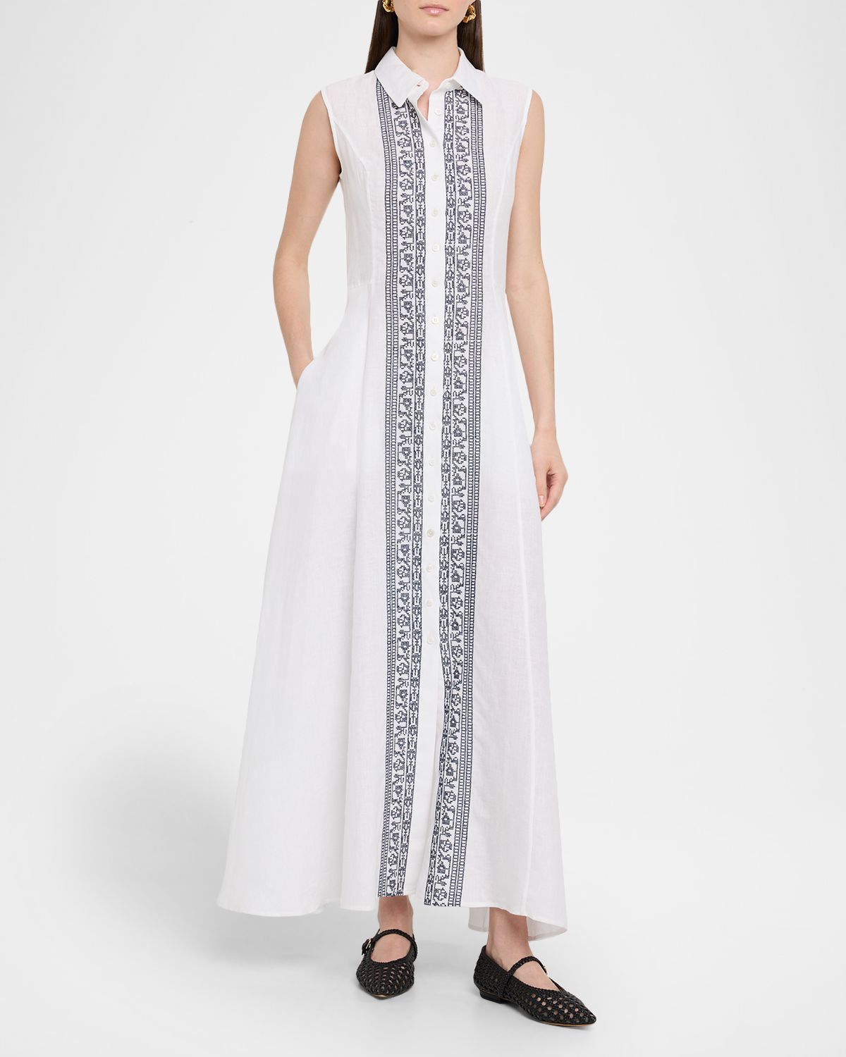 Evi Grintela Carine Sleeveless Embroidered Maxi Shirtdress