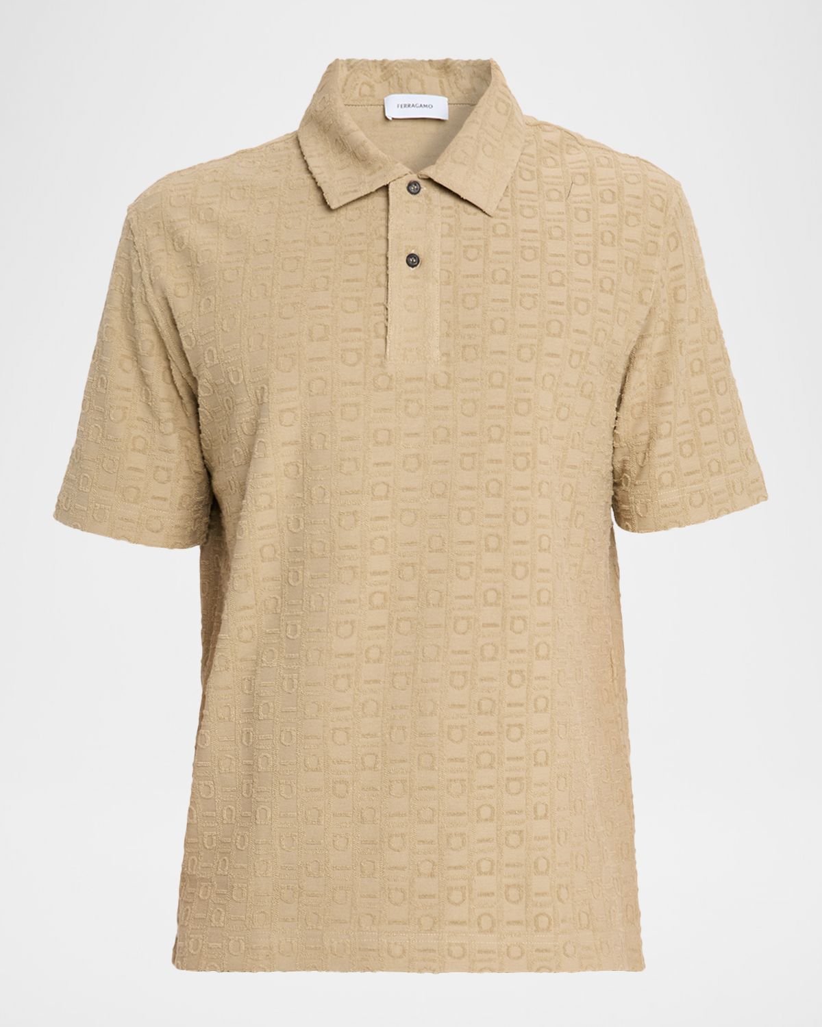 Ferragamo Men 's Cotton Jacquard Gancini Monogram Polo Shirt