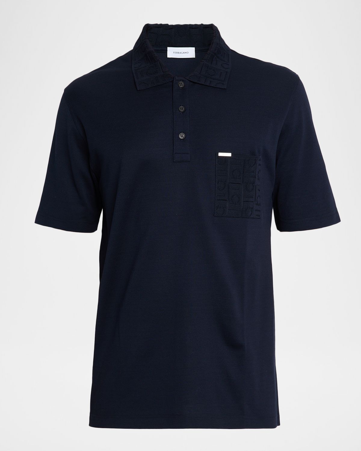 Ferragamo Men 's Gancini Jacquard-Trim Cotton Pique Polo Shirt