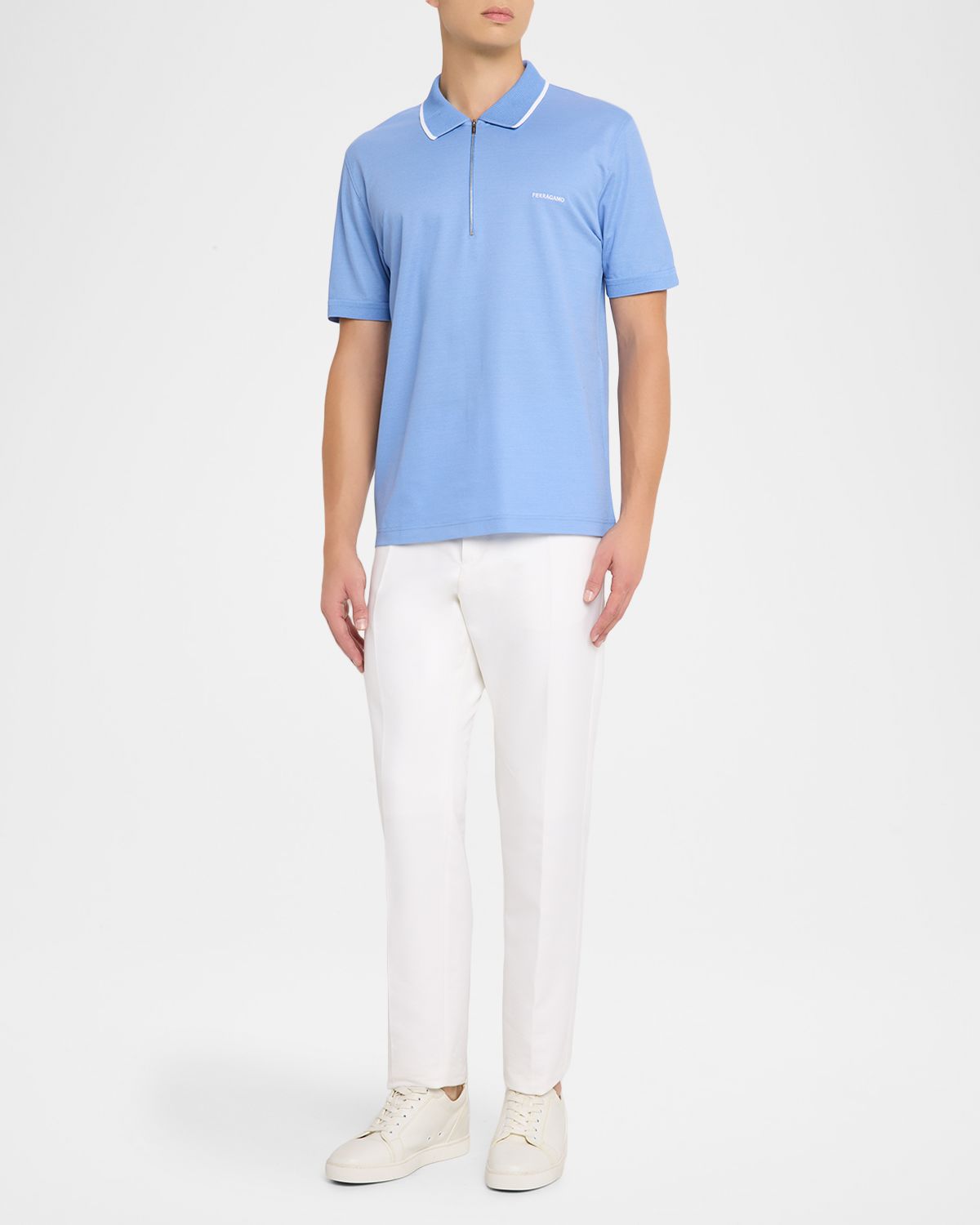 Ferragamo Men 's Cotton Pique Quarter-Zip Polo Shirt