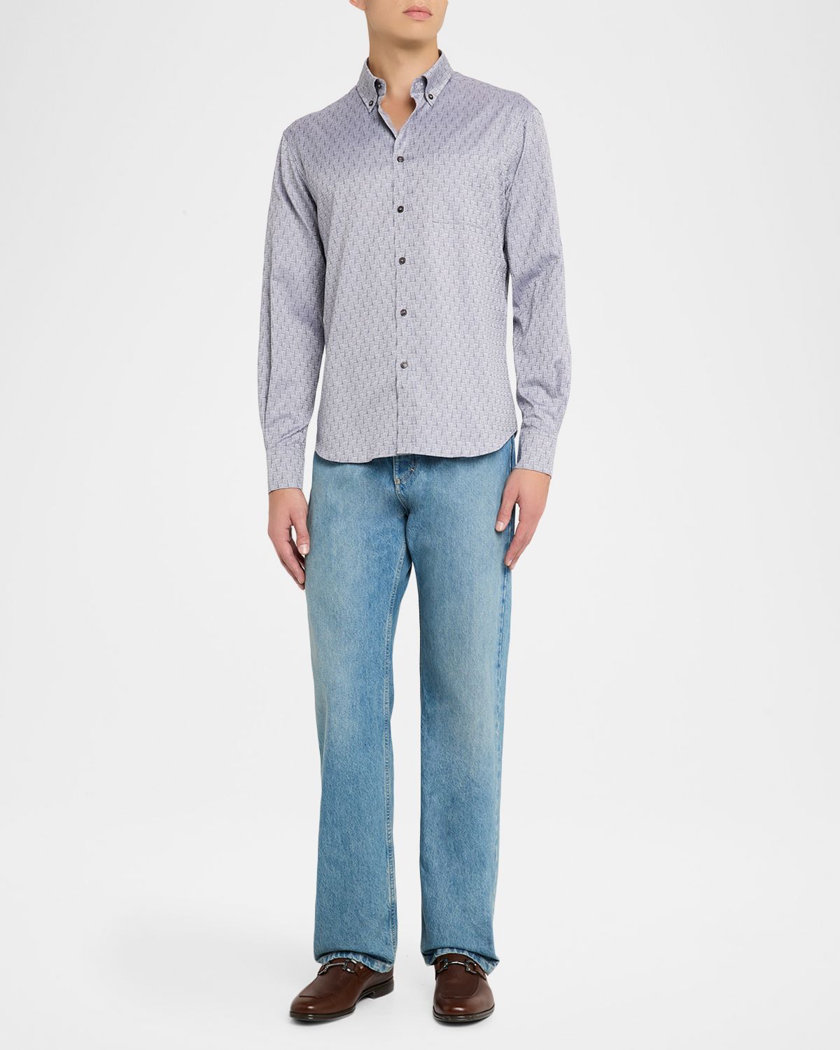 Ferragamo Men 's Micro-Gancini Cotton Sport Shirt with Pocket